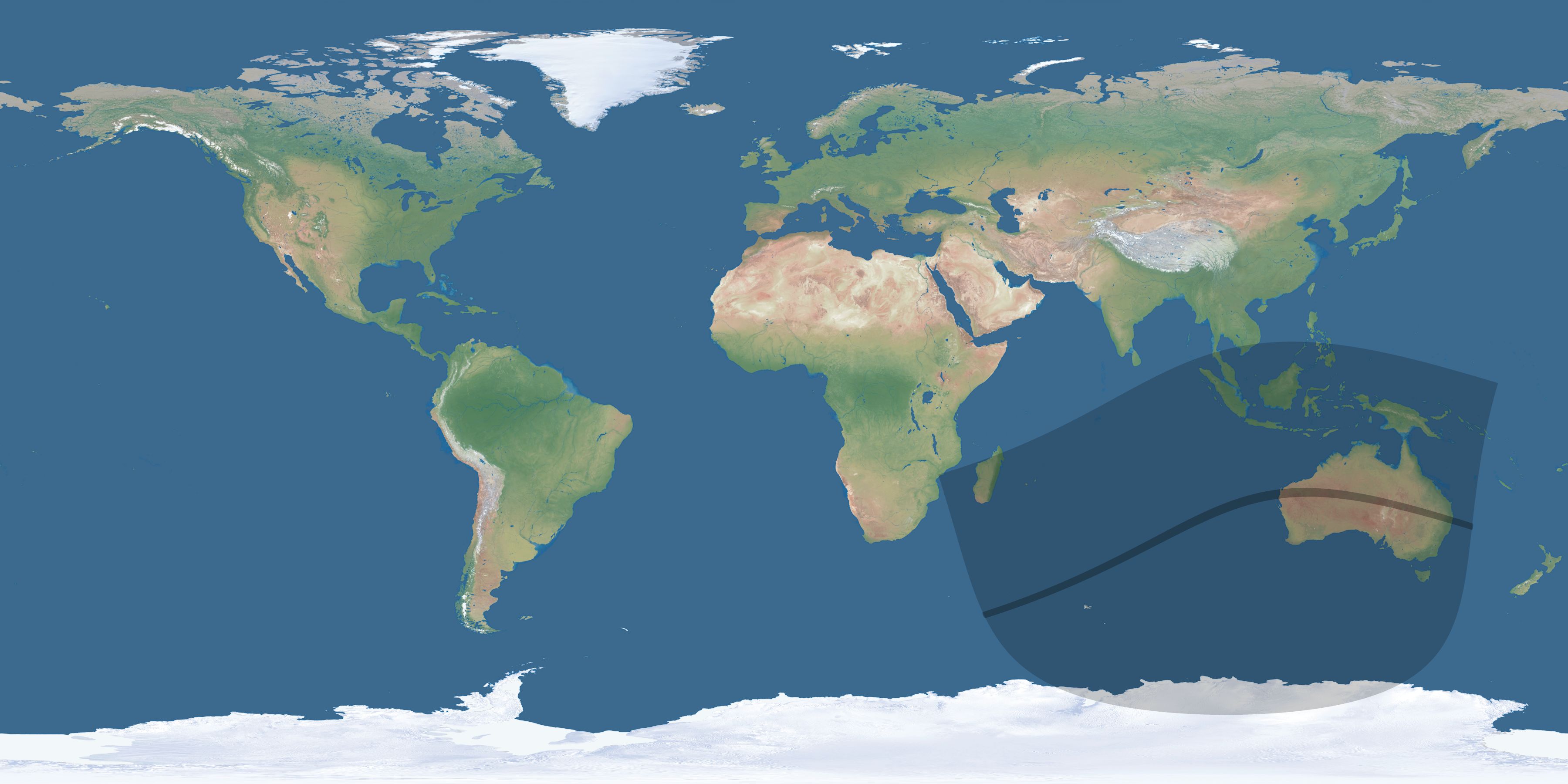 Map of the umbra and penumbra path of the solar eclipse of 05/07/2274