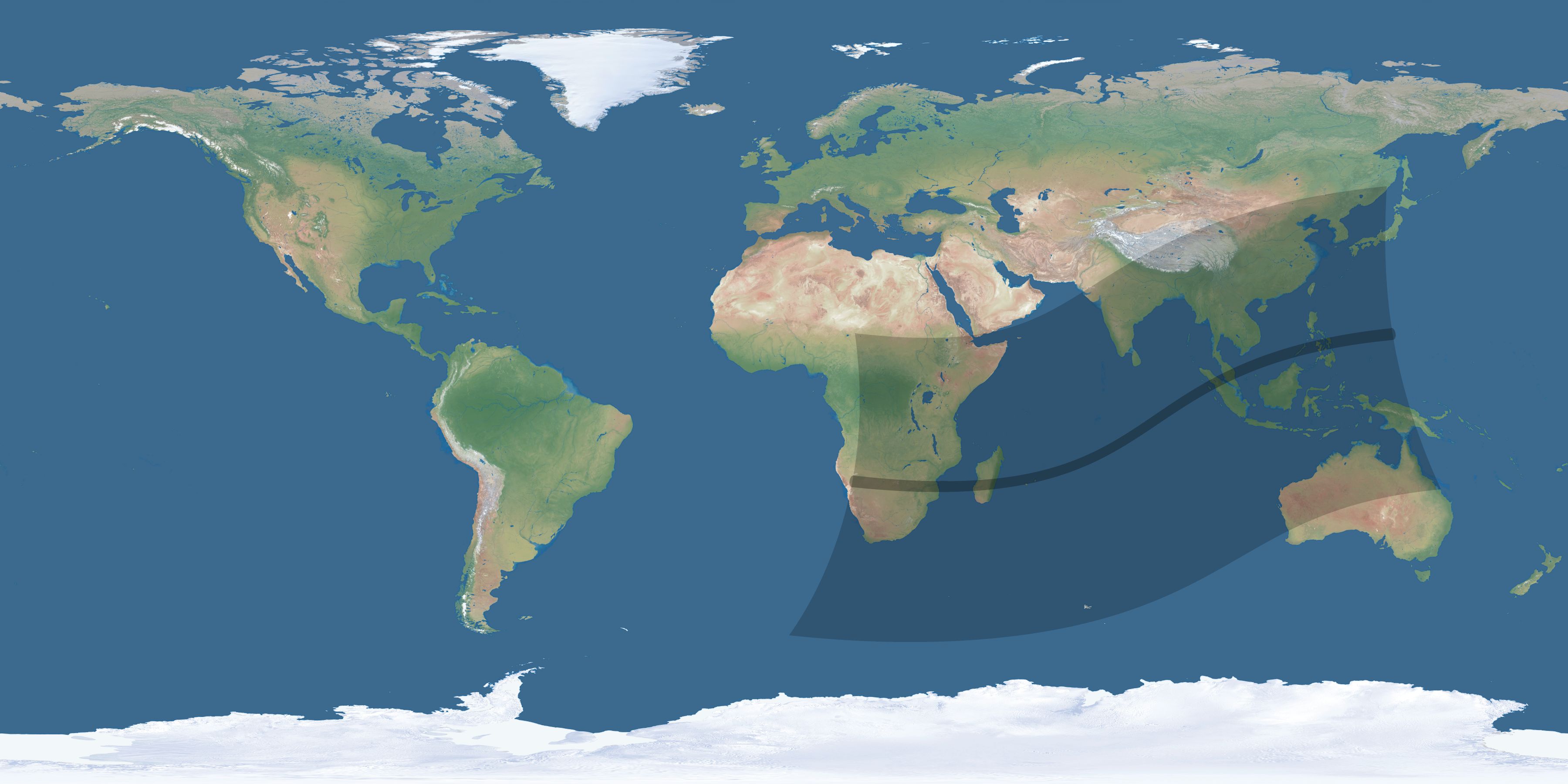 Map of the umbra and penumbra path of the solar eclipse of 03/05/2277
