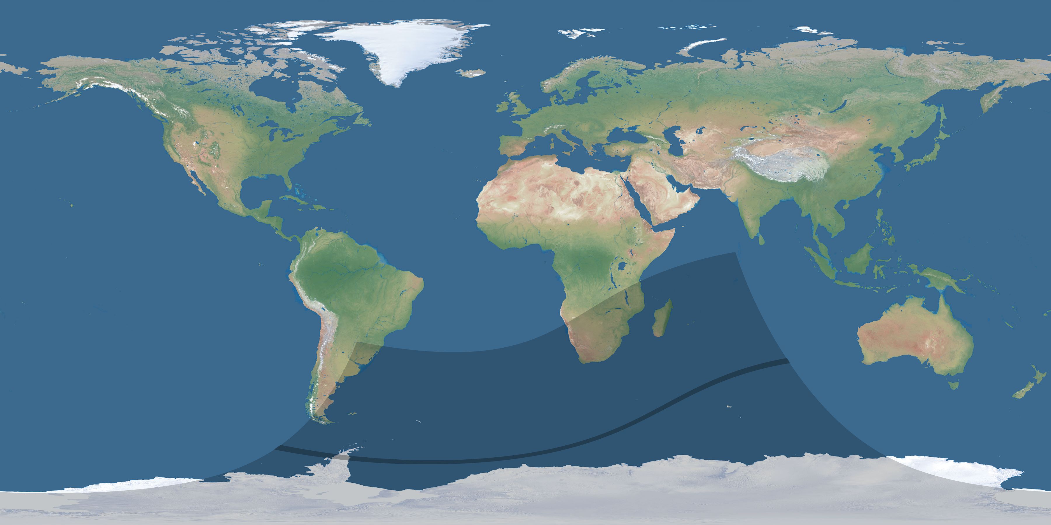 Map of the umbra and penumbra path of the solar eclipse of 02/22/2278