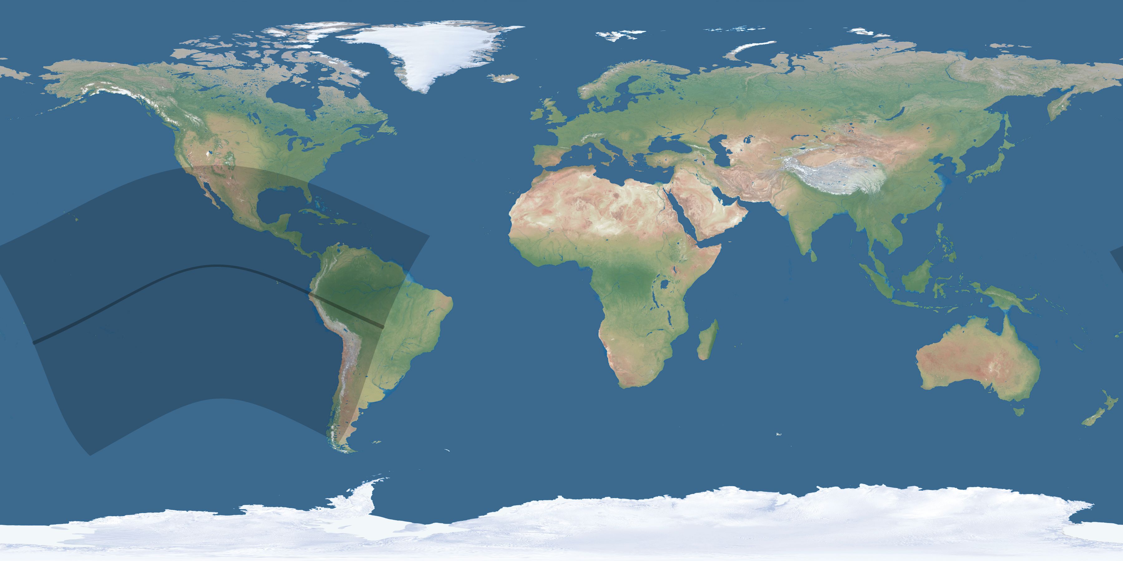 Map of the umbra and penumbra path of the solar eclipse of 06/27/2280