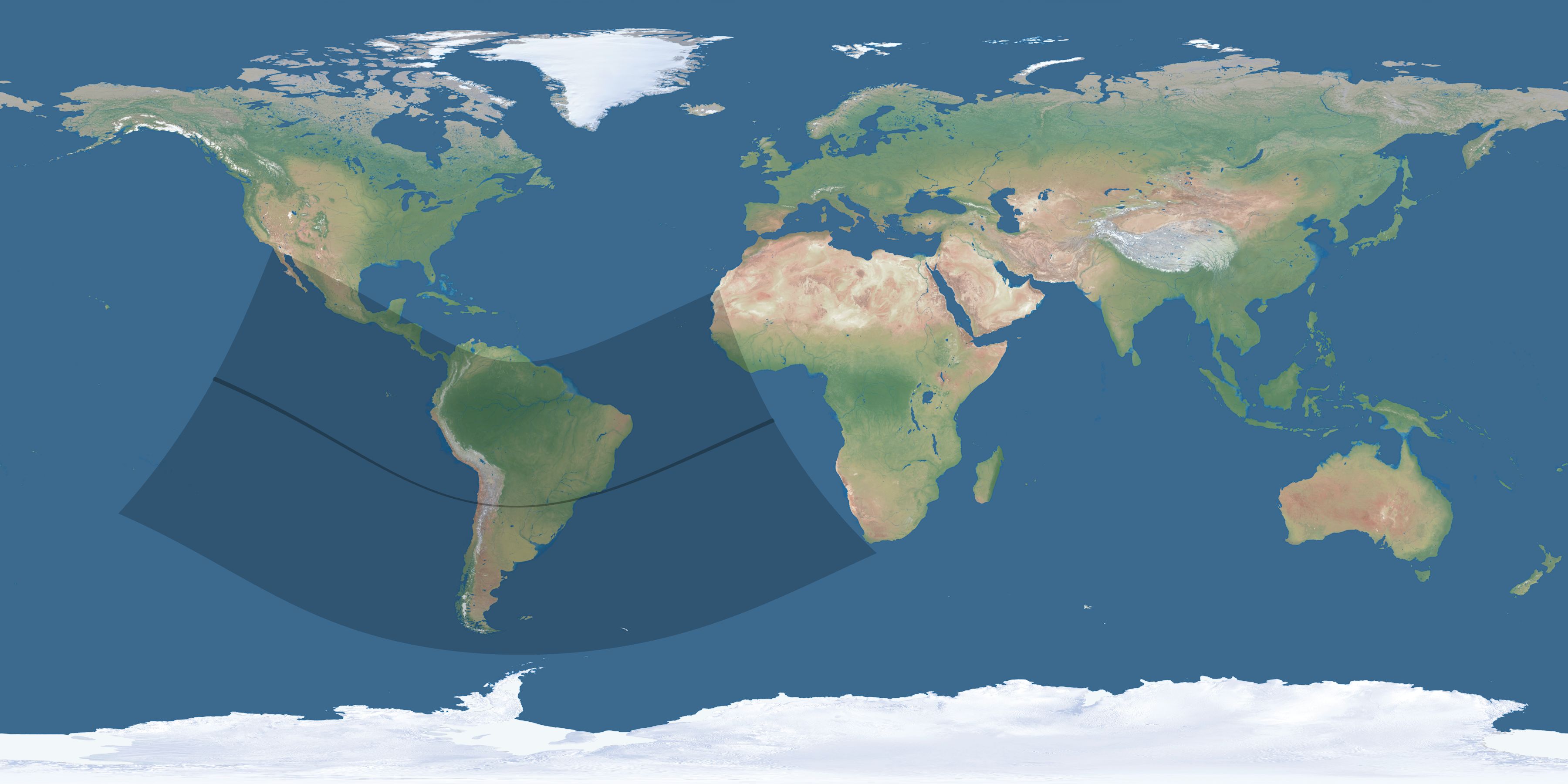 Map of the umbra and penumbra path of the solar eclipse of 12/22/2280