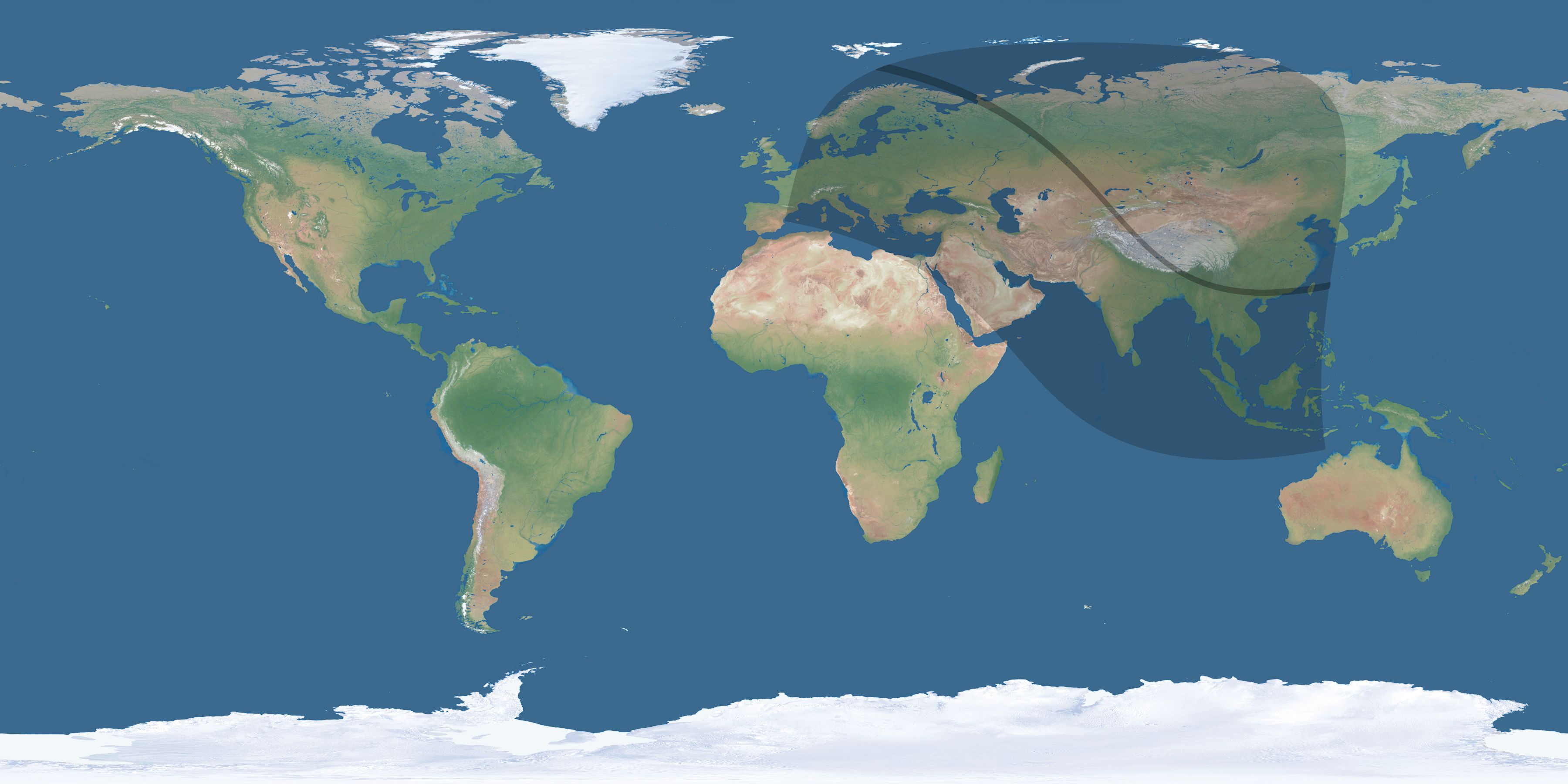Map of the umbra and penumbra path of the solar eclipse of 10/21/2283