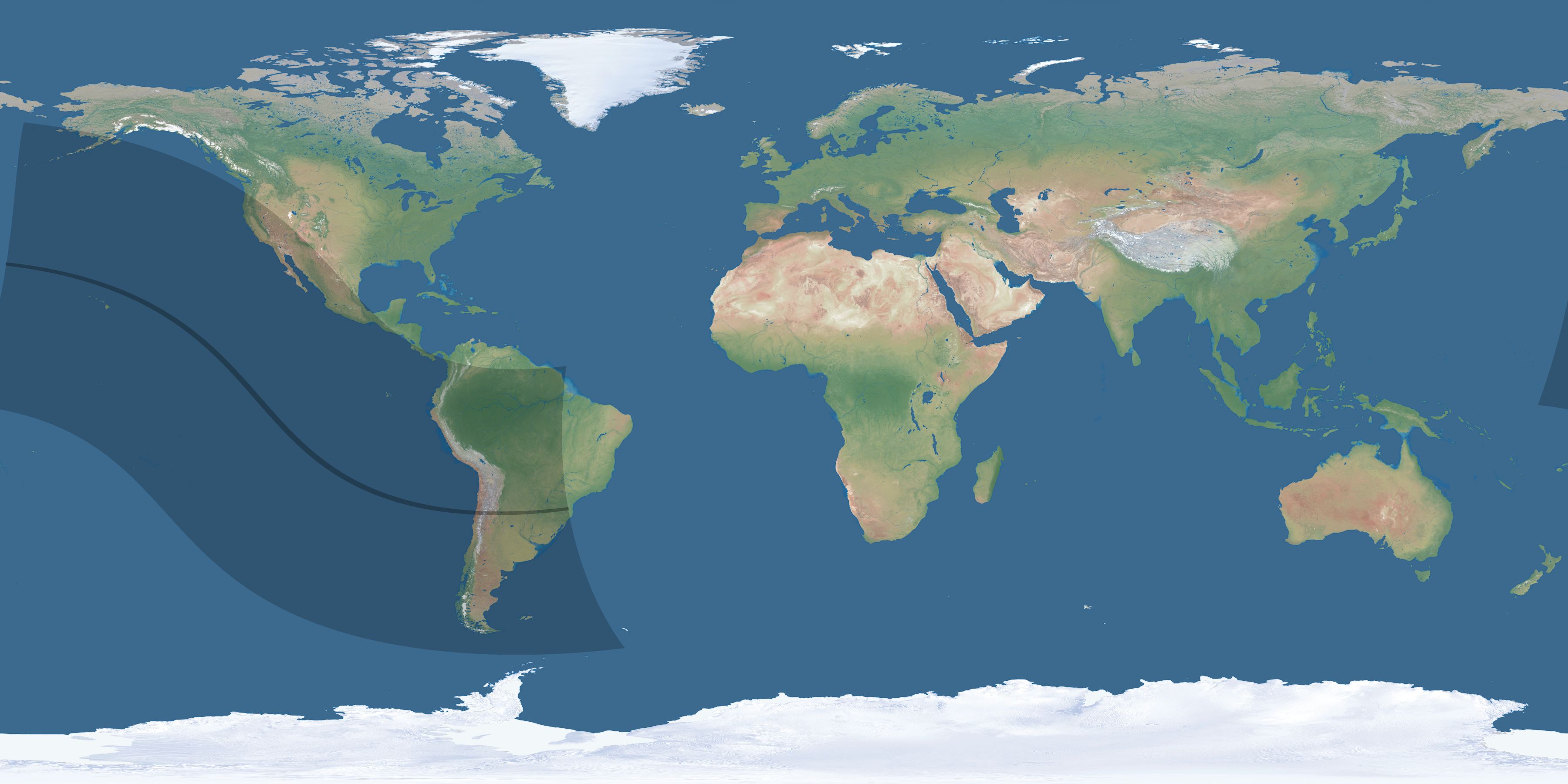 Map of the umbra and penumbra path of the solar eclipse of 10/09/2284