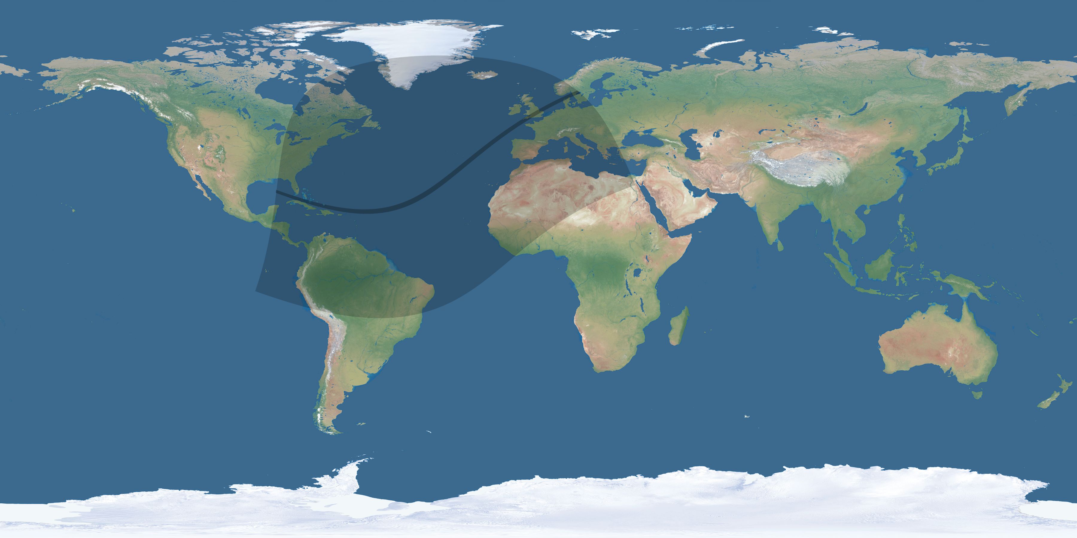 Map of the umbra and penumbra path of the solar eclipse of 01/22/2289