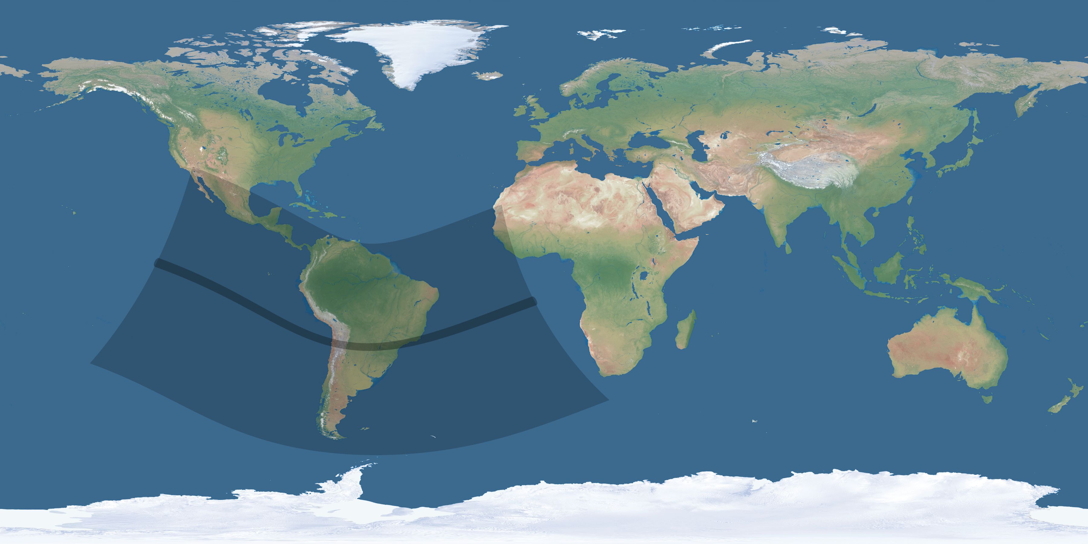 Map of the umbra and penumbra path of the solar eclipse of 11/21/2291