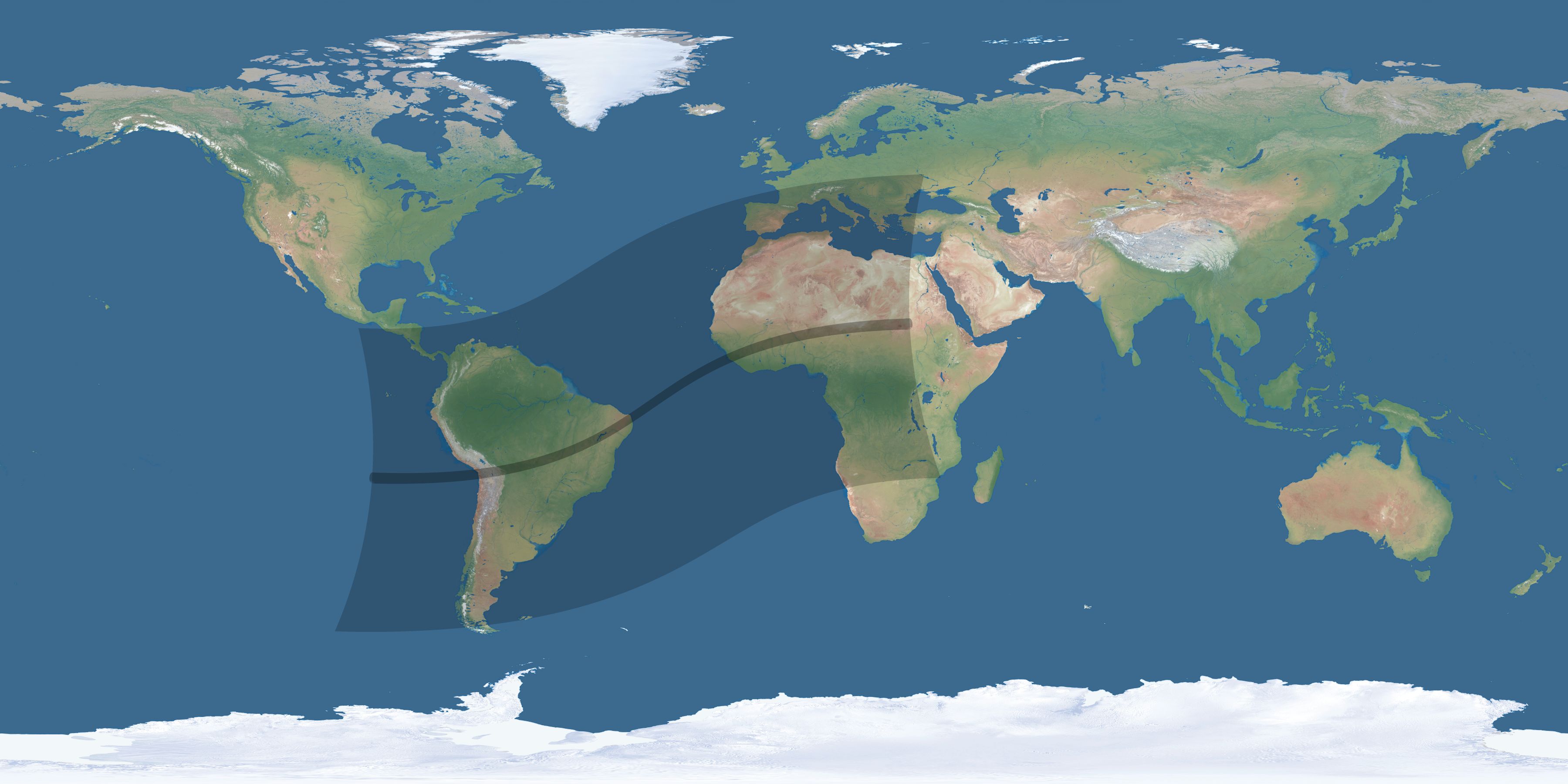 Map of the umbra and penumbra path of the solar eclipse of 03/16/2295