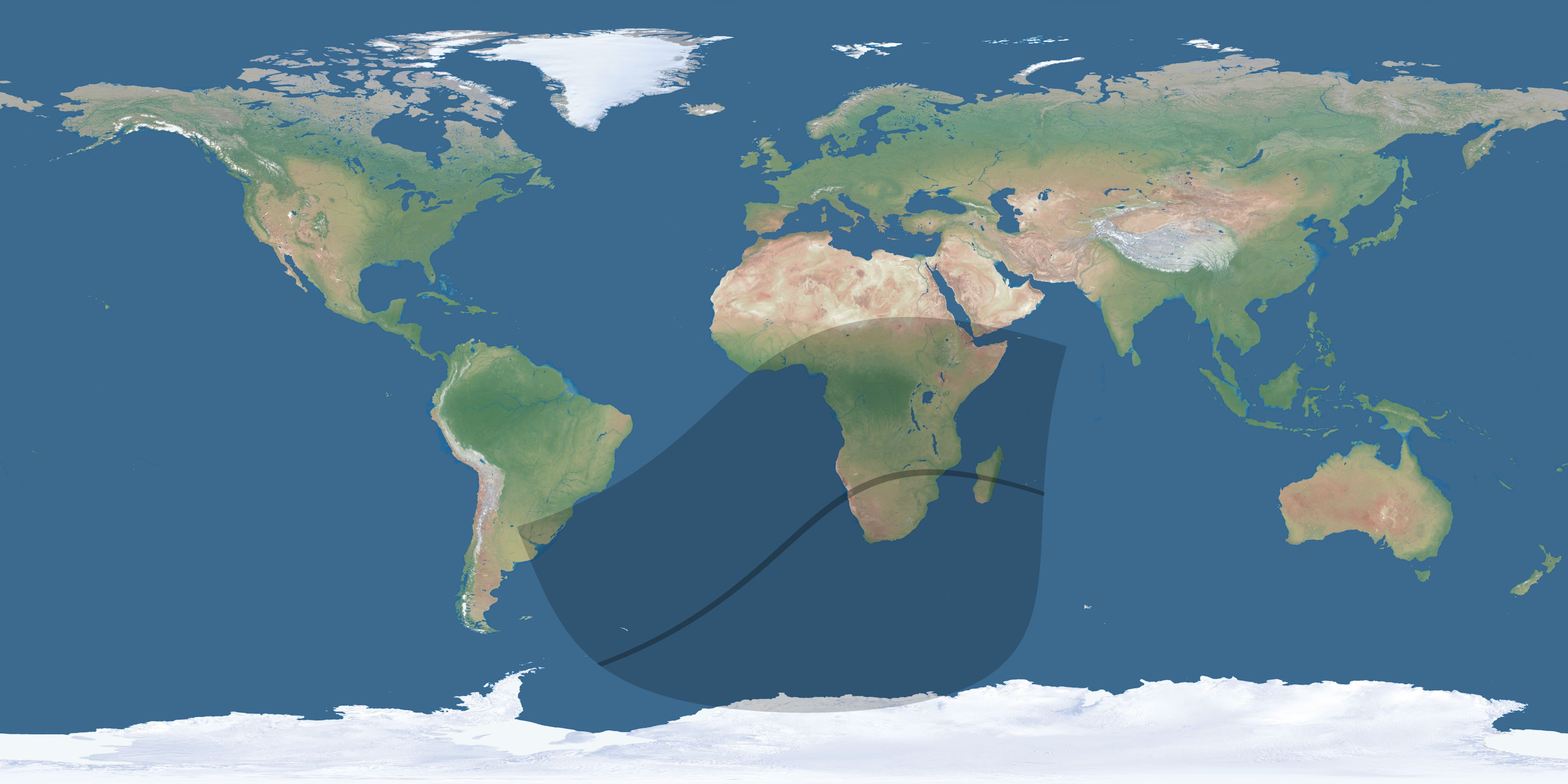 Map of the umbra and penumbra path of the solar eclipse of 05/09/2301