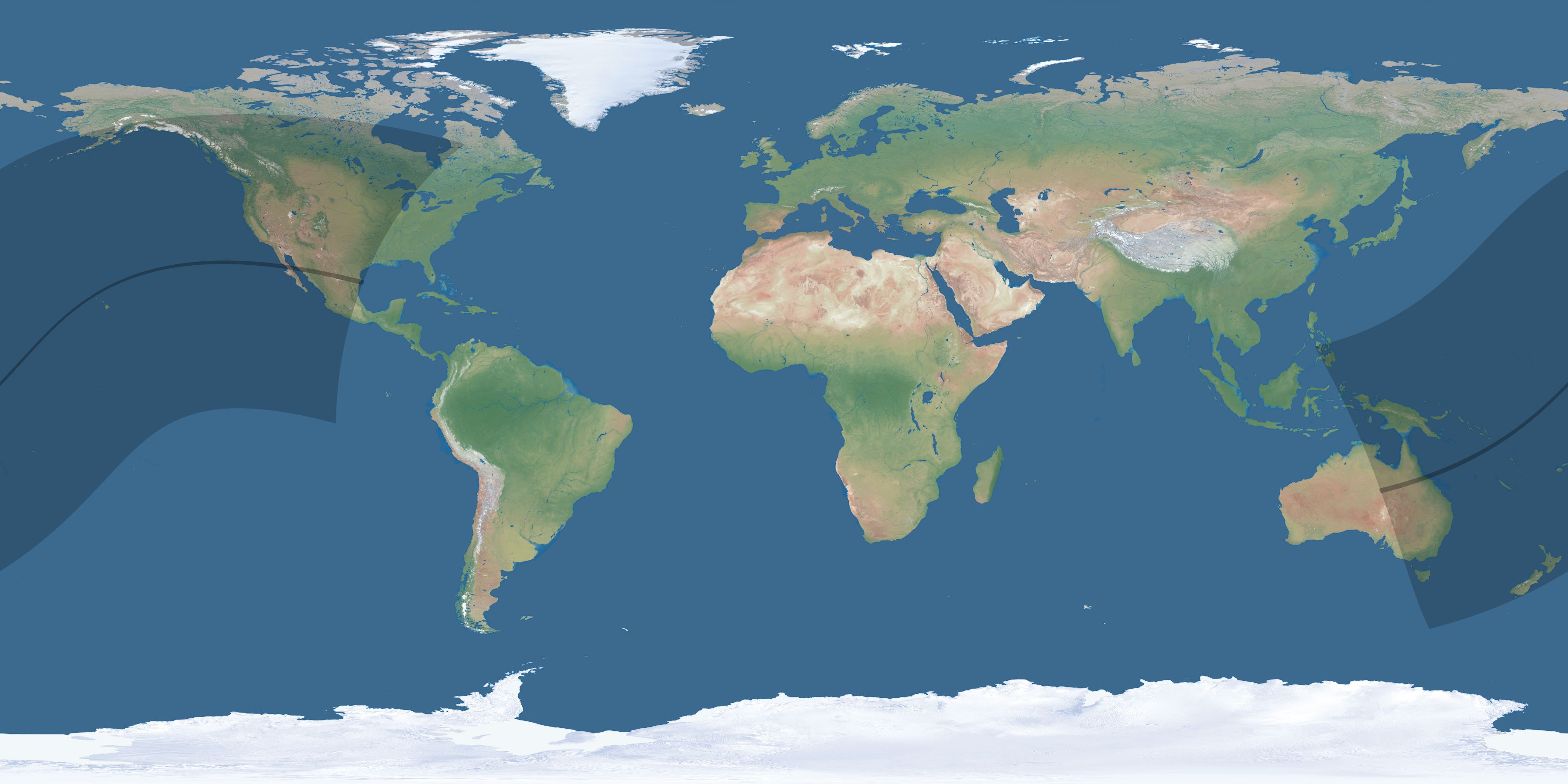 Map of the umbra and penumbra path of the solar eclipse of 04/29/2302