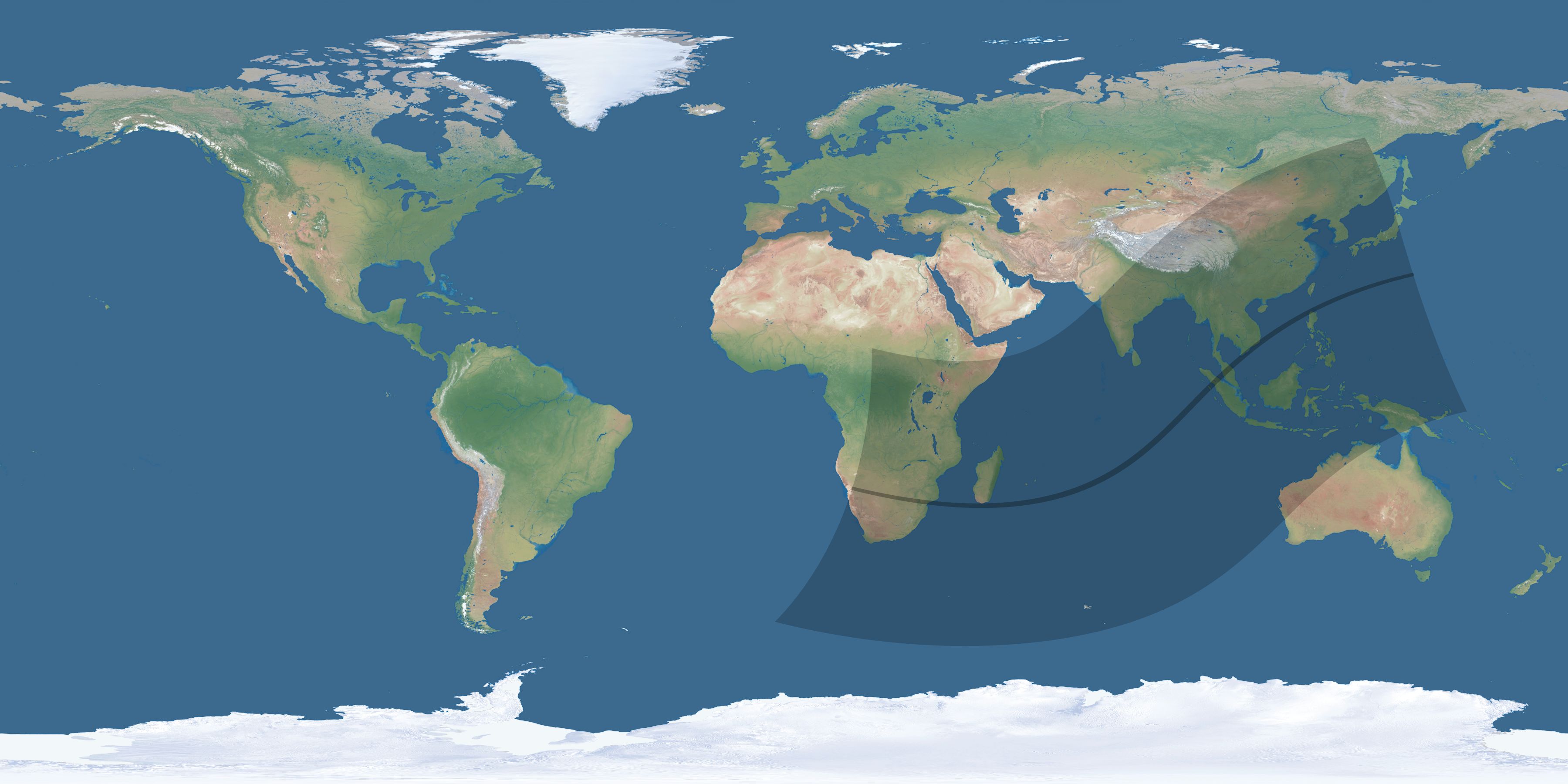 Map of the umbra and penumbra path of the solar eclipse of 02/14/2306