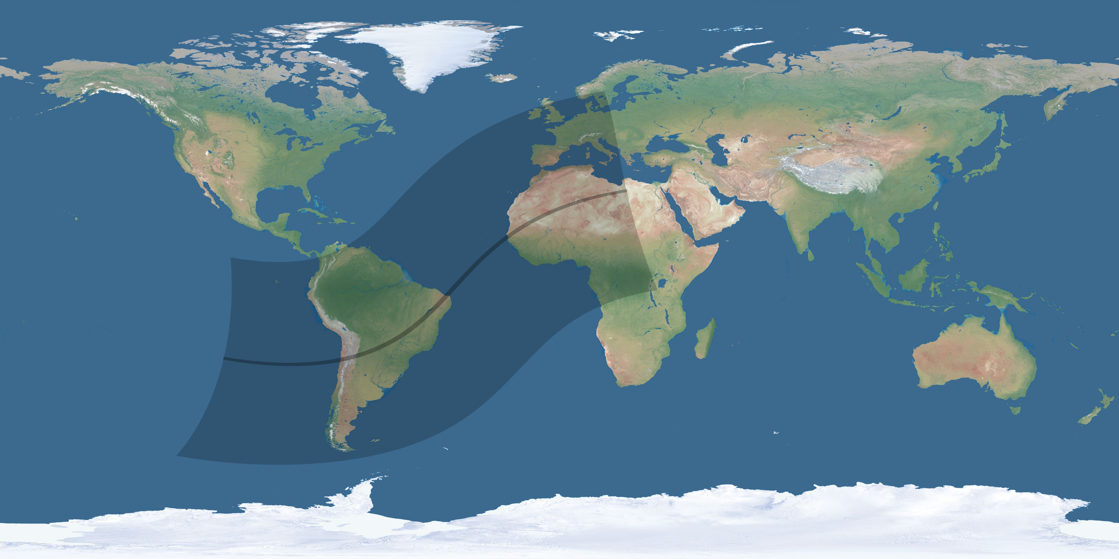Map of the umbra and penumbra path of the solar eclipse of 02/25/2324
