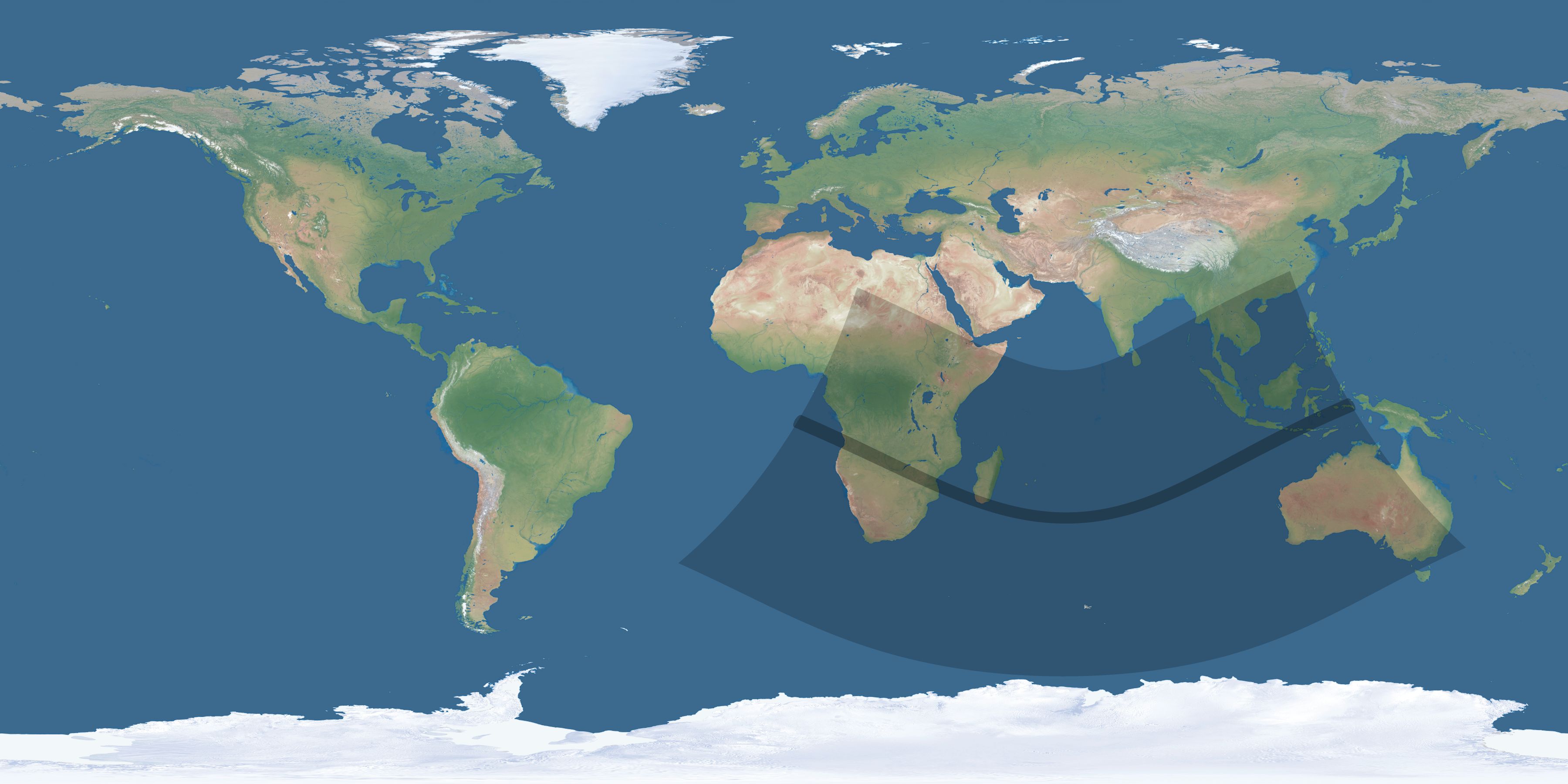 Map of the umbra and penumbra path of the solar eclipse of 12/14/2327
