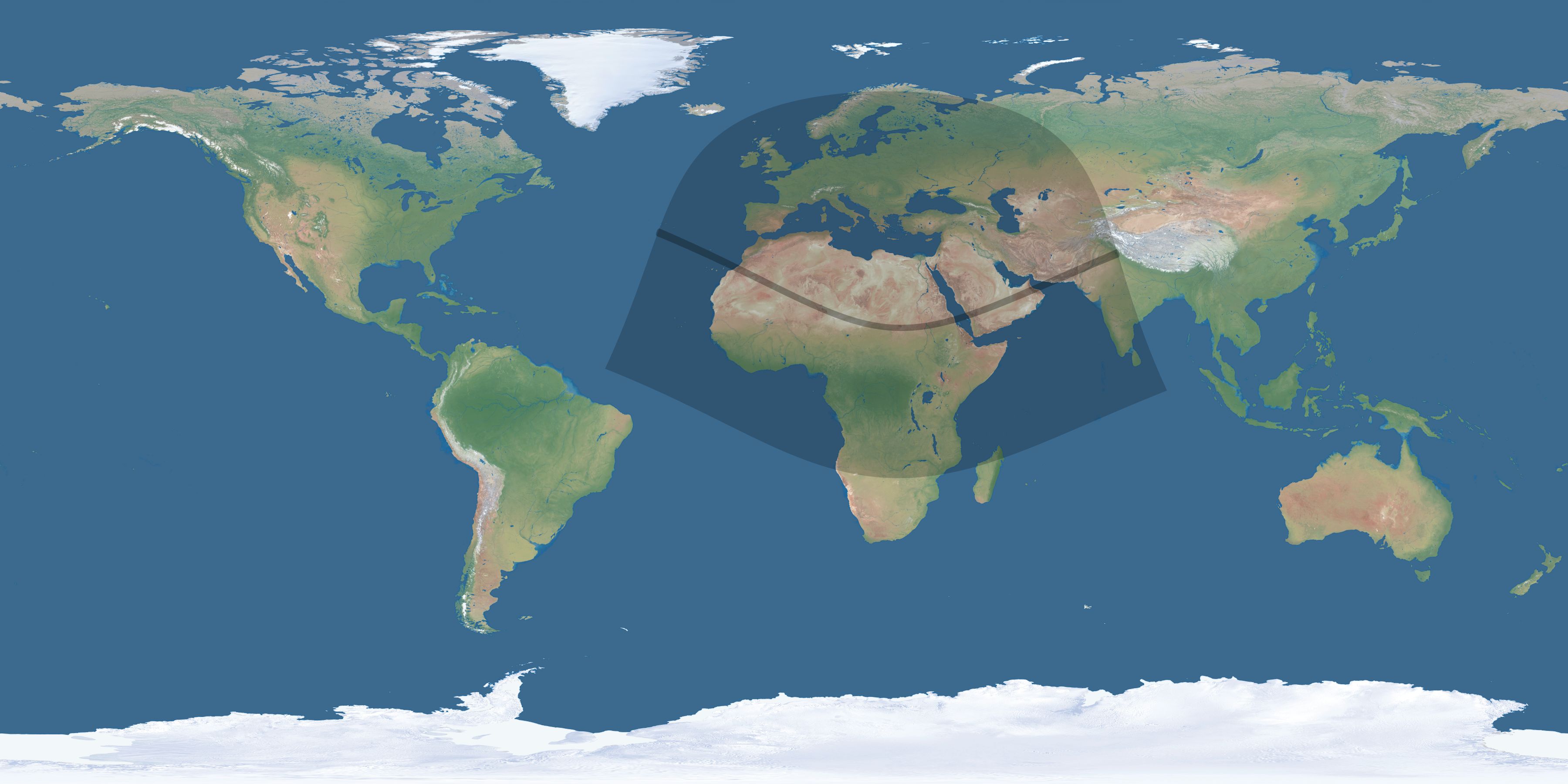 Map of the umbra and penumbra path of the solar eclipse of 12/02/2328