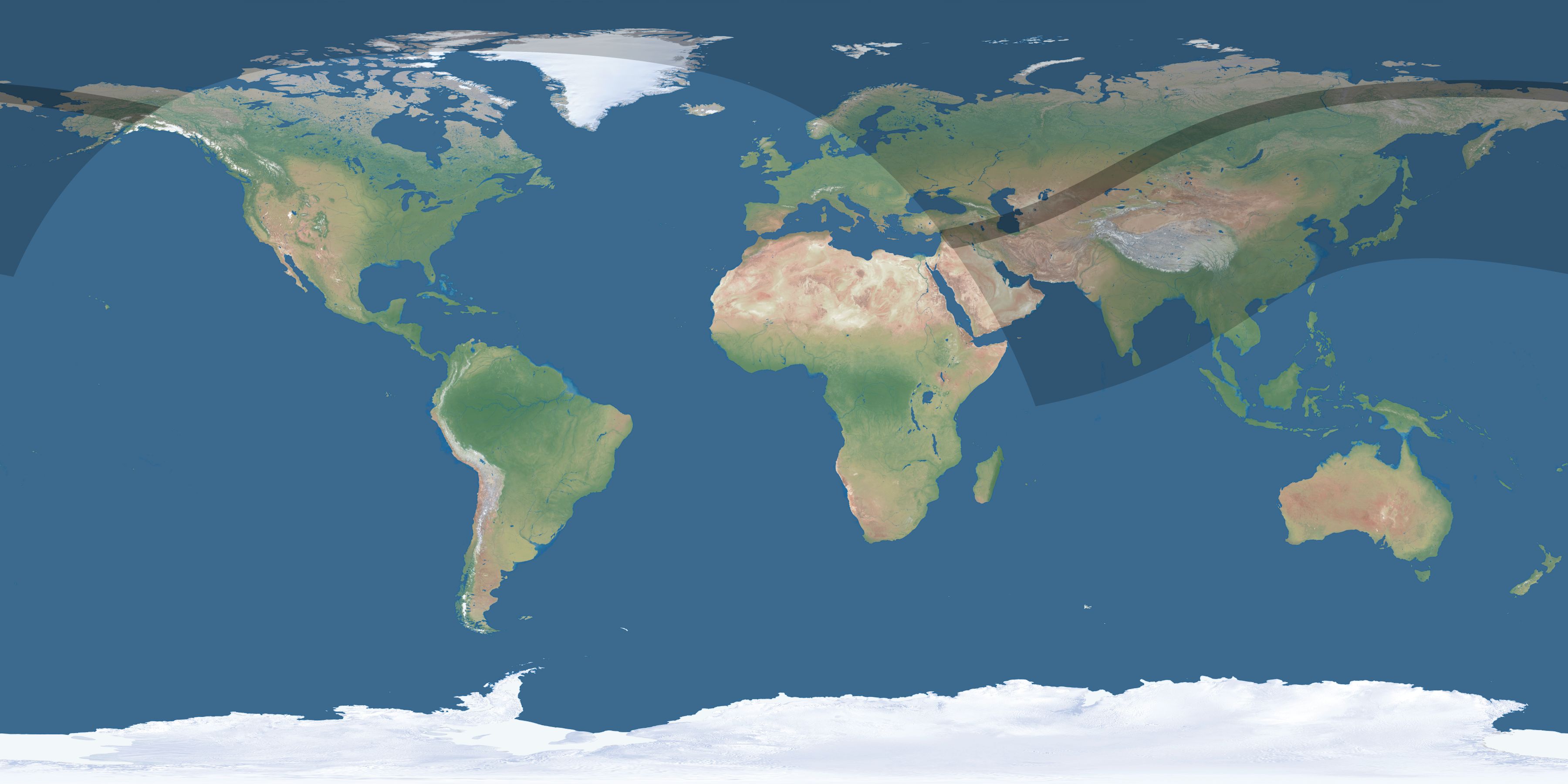 Map of the umbra and penumbra path of the solar eclipse of 04/19/2330