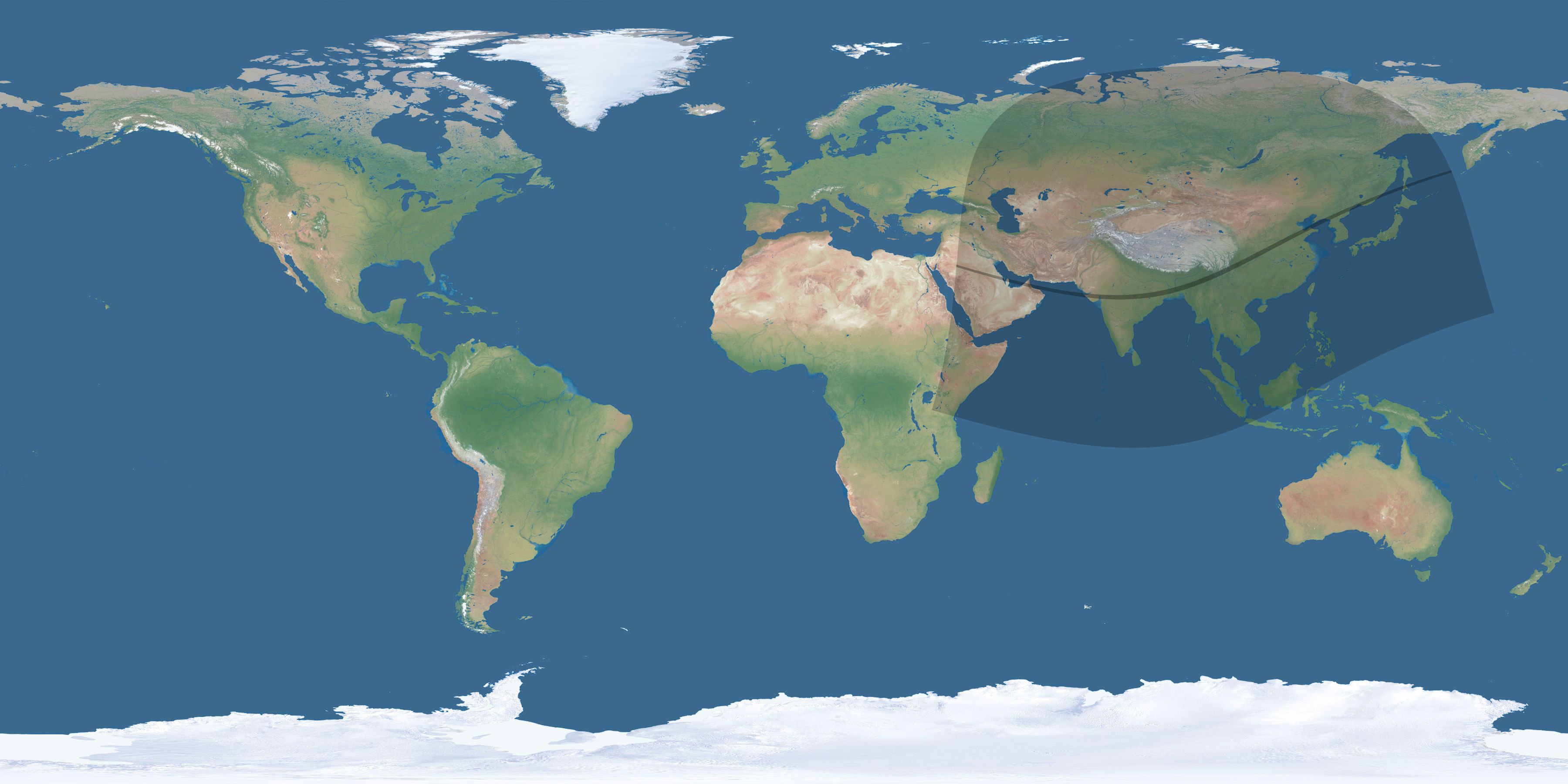 Map of the umbra and penumbra path of the solar eclipse of 02/05/2334