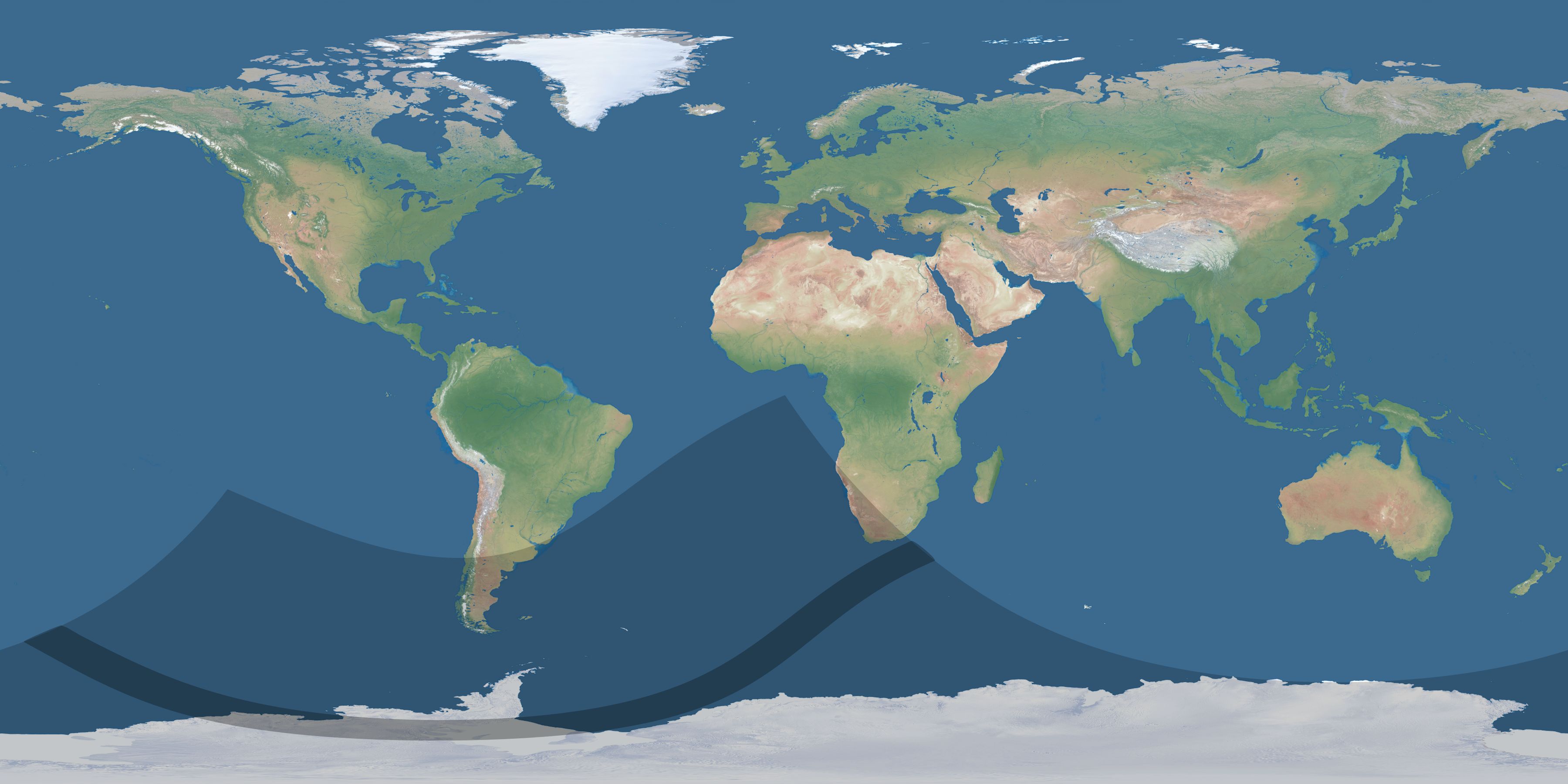 Map of the umbra and penumbra path of the solar eclipse of 01/04/2345