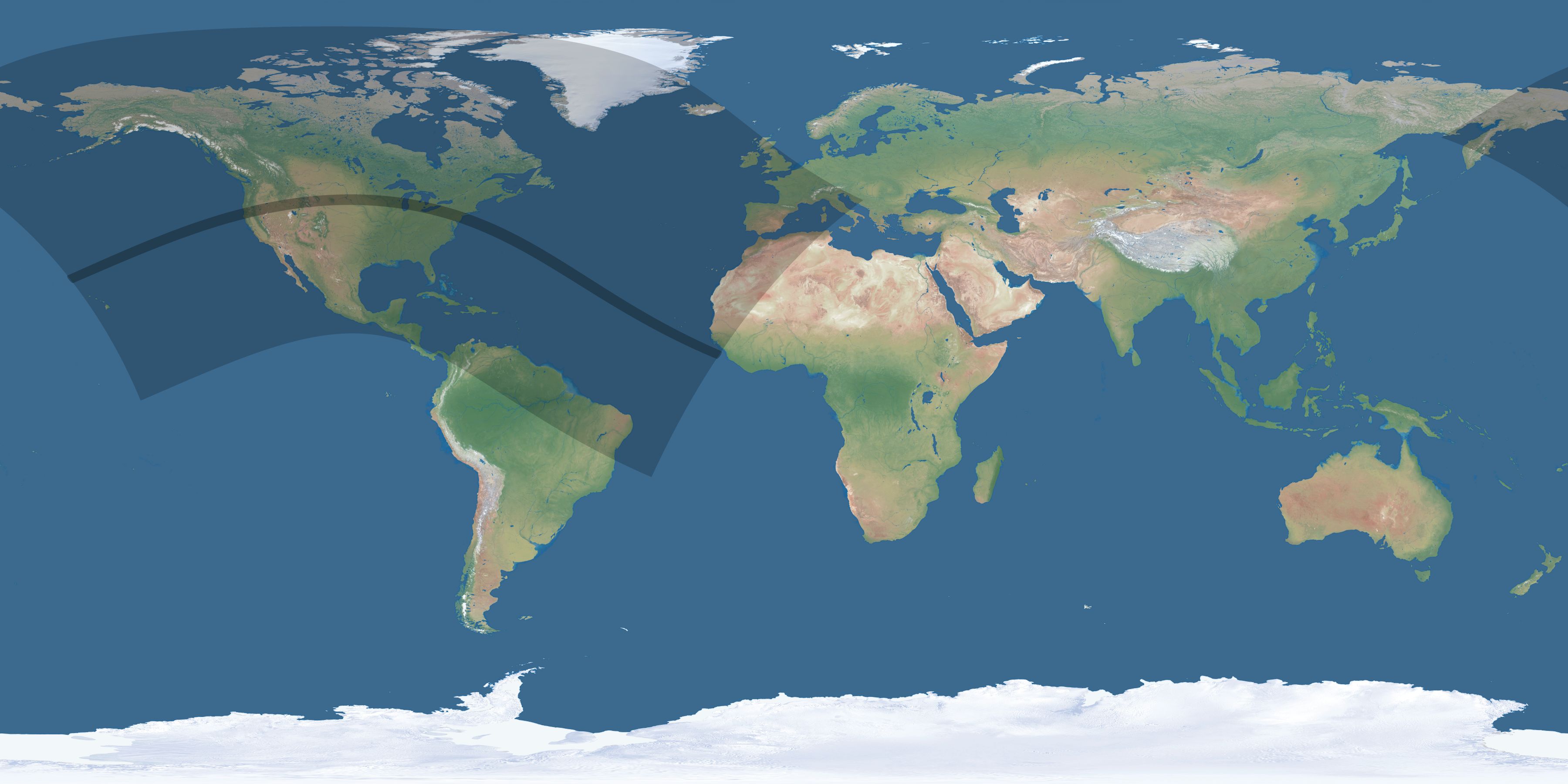 Map of the umbra and penumbra path of the solar eclipse of 06/30/2345