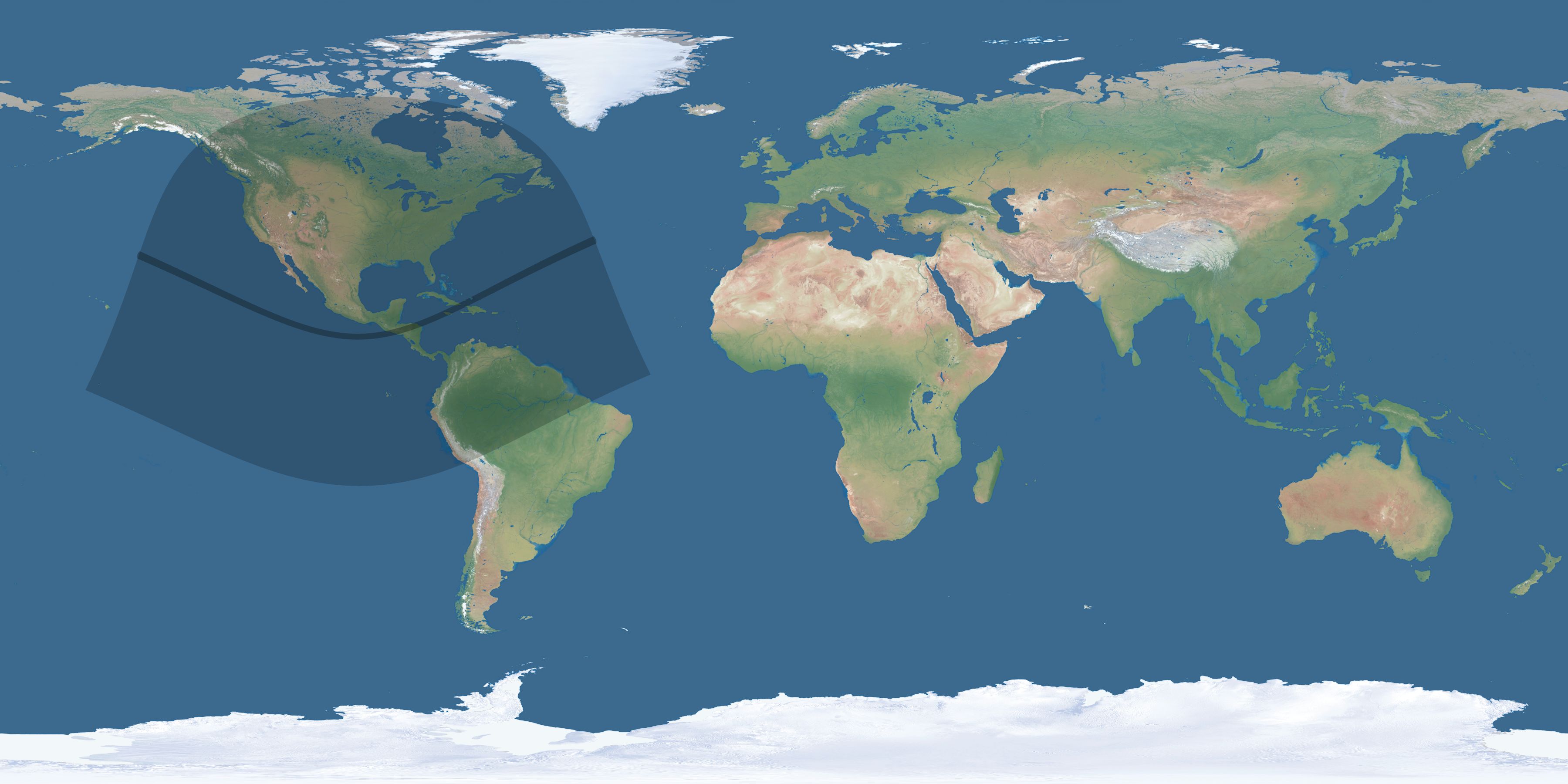 Map of the umbra and penumbra path of the solar eclipse of 12/13/2346