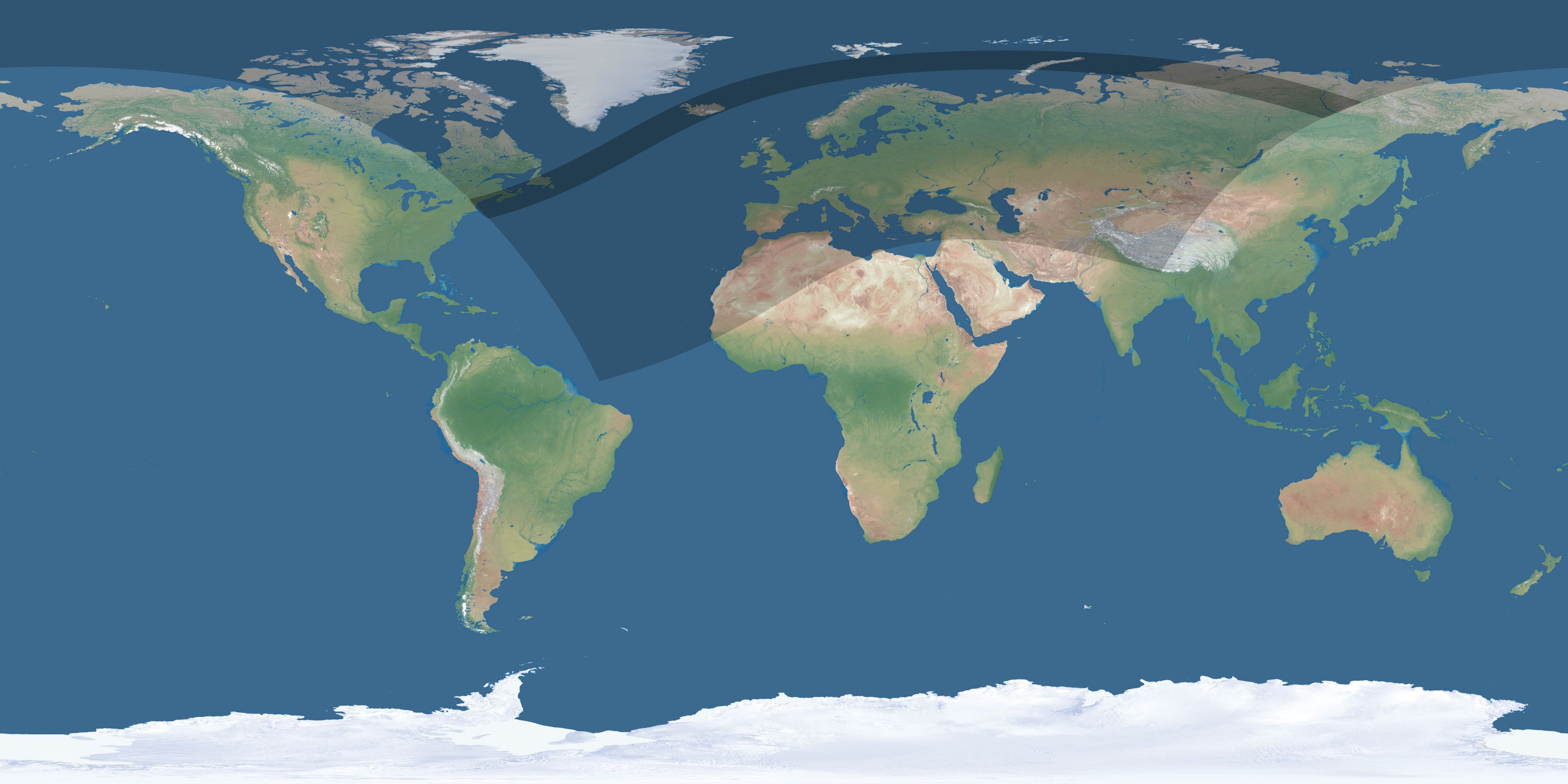 Map of the umbra and penumbra path of the solar eclipse of 04/29/2348