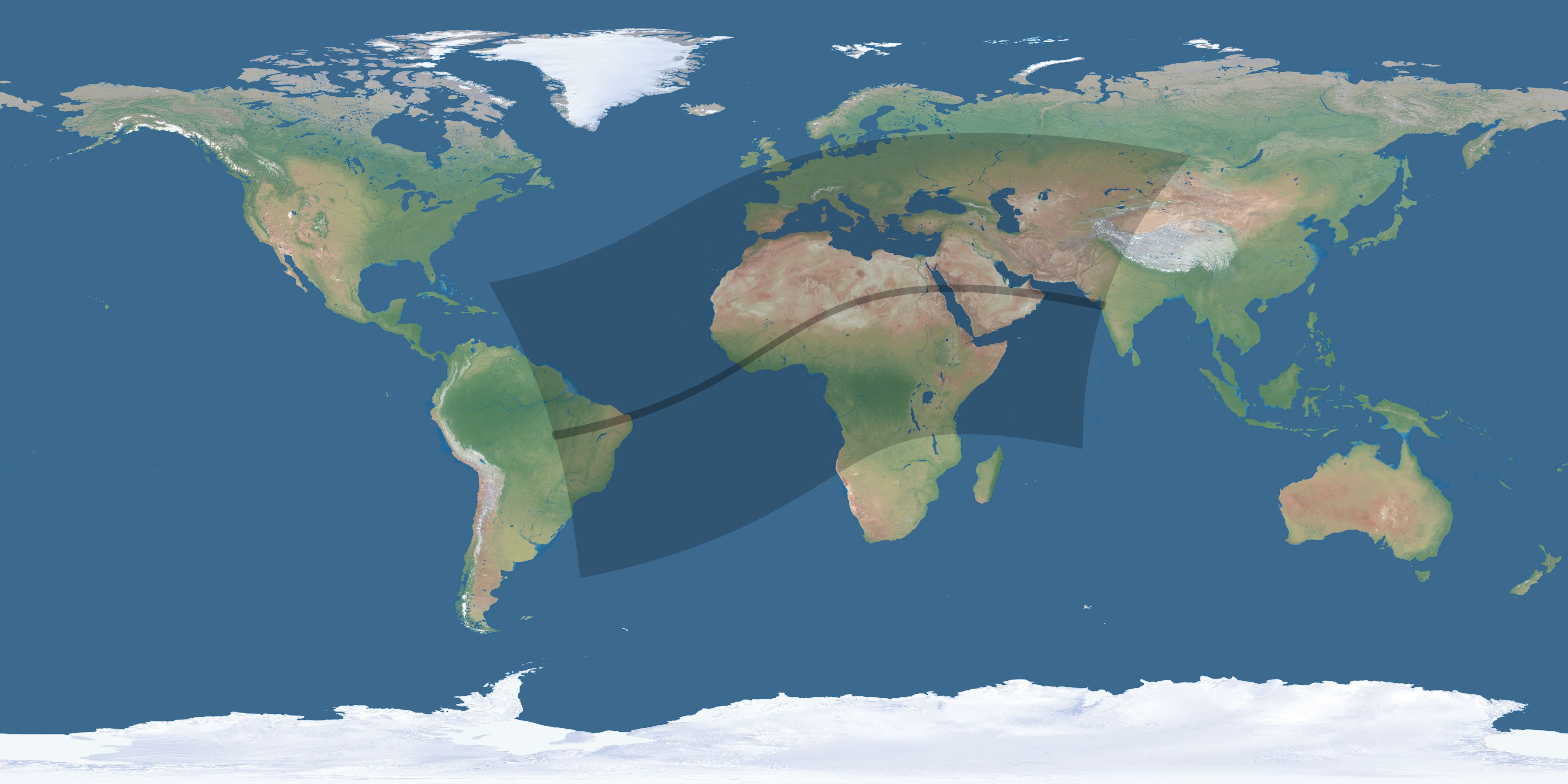 Map of the umbra and penumbra path of the solar eclipse of 04/18/2349