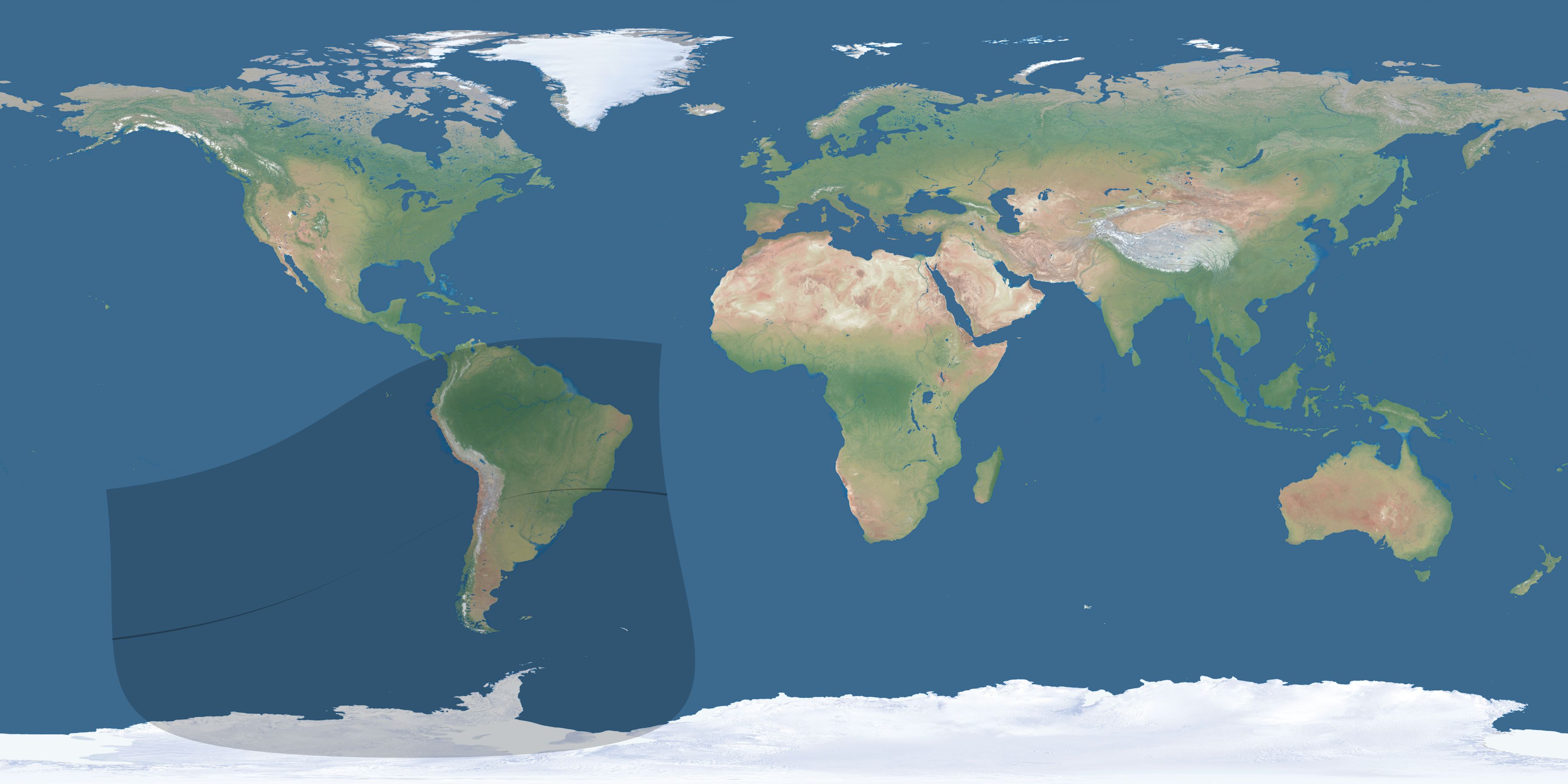 Map of the umbra and penumbra path of the solar eclipse of 04/07/2350
