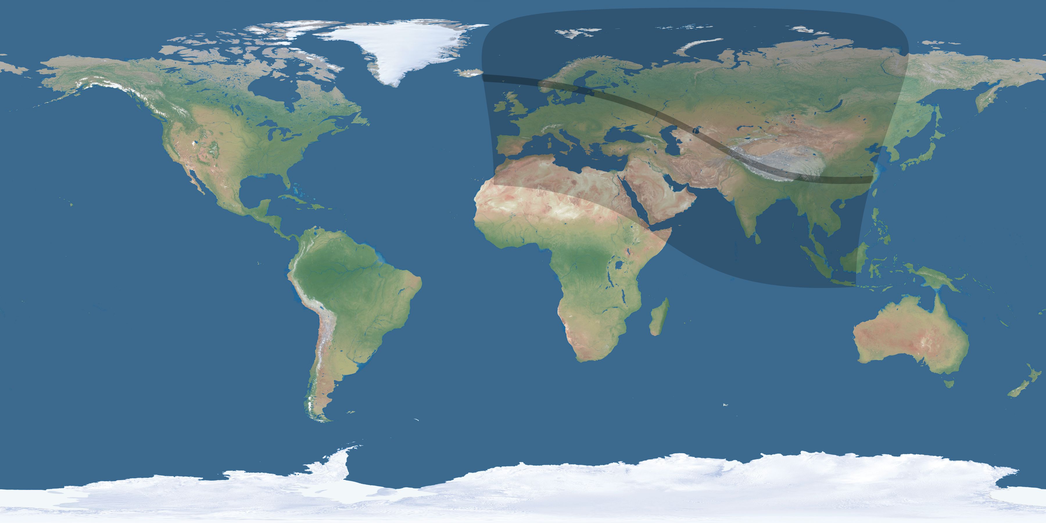 Map of the umbra and penumbra path of the solar eclipse of 10/02/2350