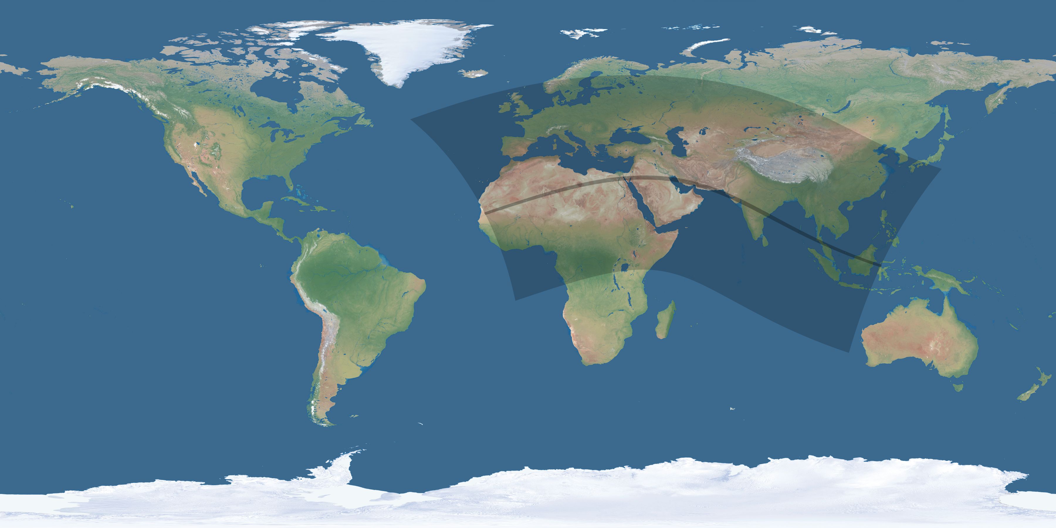Map of the umbra and penumbra path of the solar eclipse of 07/31/2353