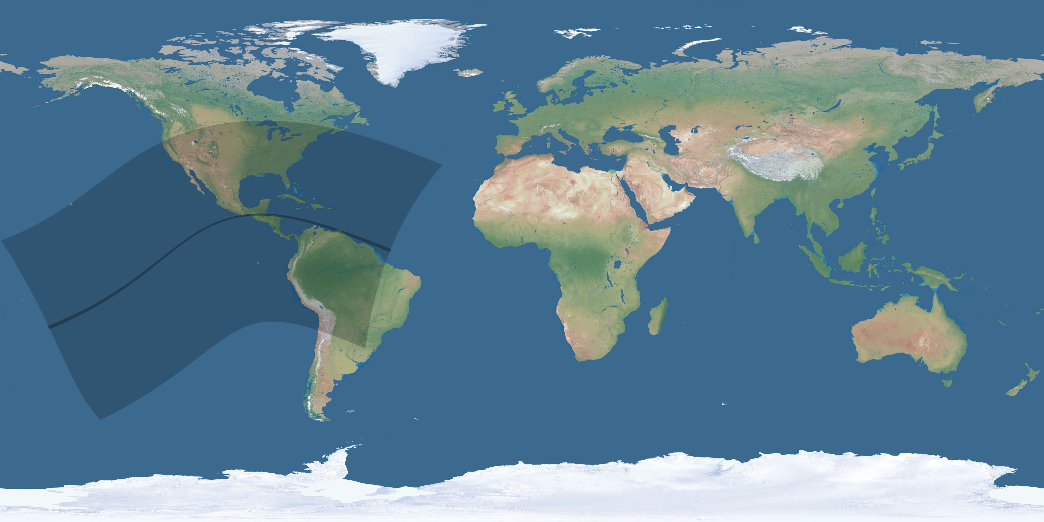 Map of the umbra and penumbra path of the solar eclipse of 05/30/2356
