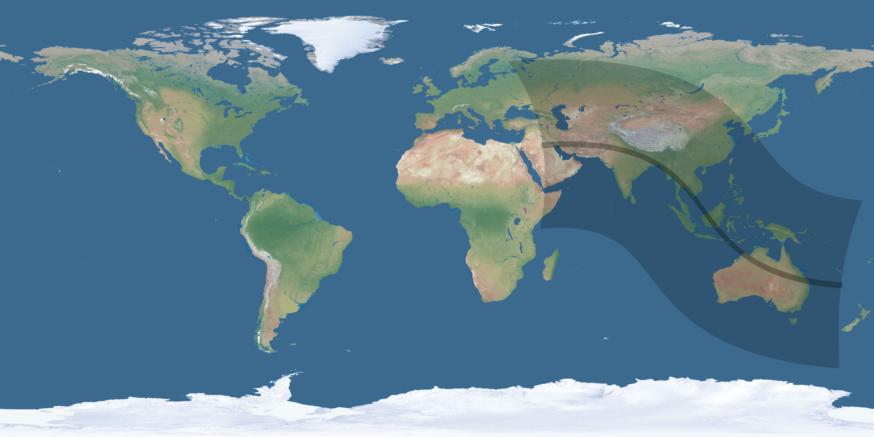 Map of the umbra and penumbra path of the solar eclipse of 09/11/2360