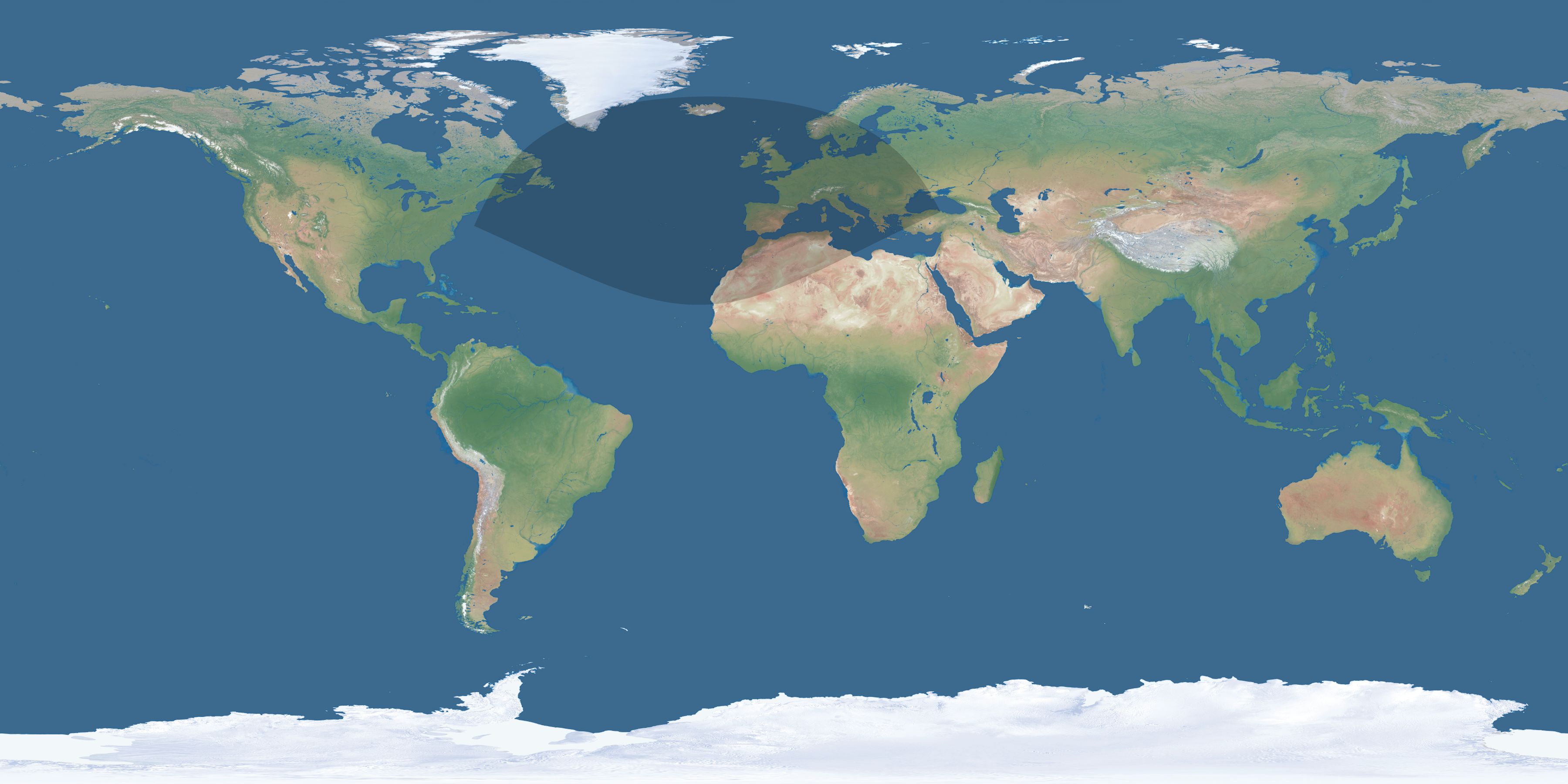 Map of the umbra and penumbra path of the solar eclipse of 12/13/2365