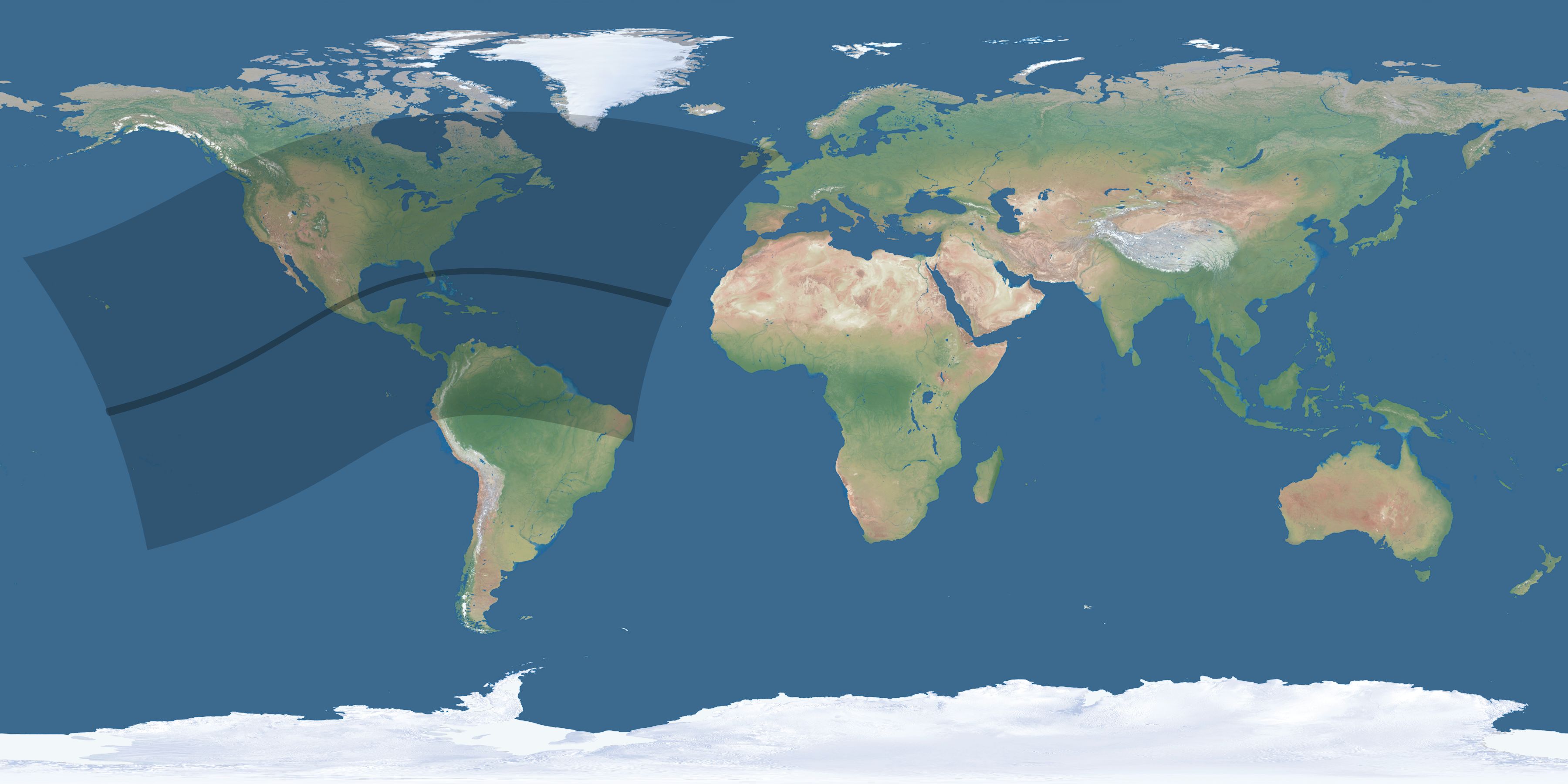 Map of the umbra and penumbra path of the solar eclipse of 04/29/2367
