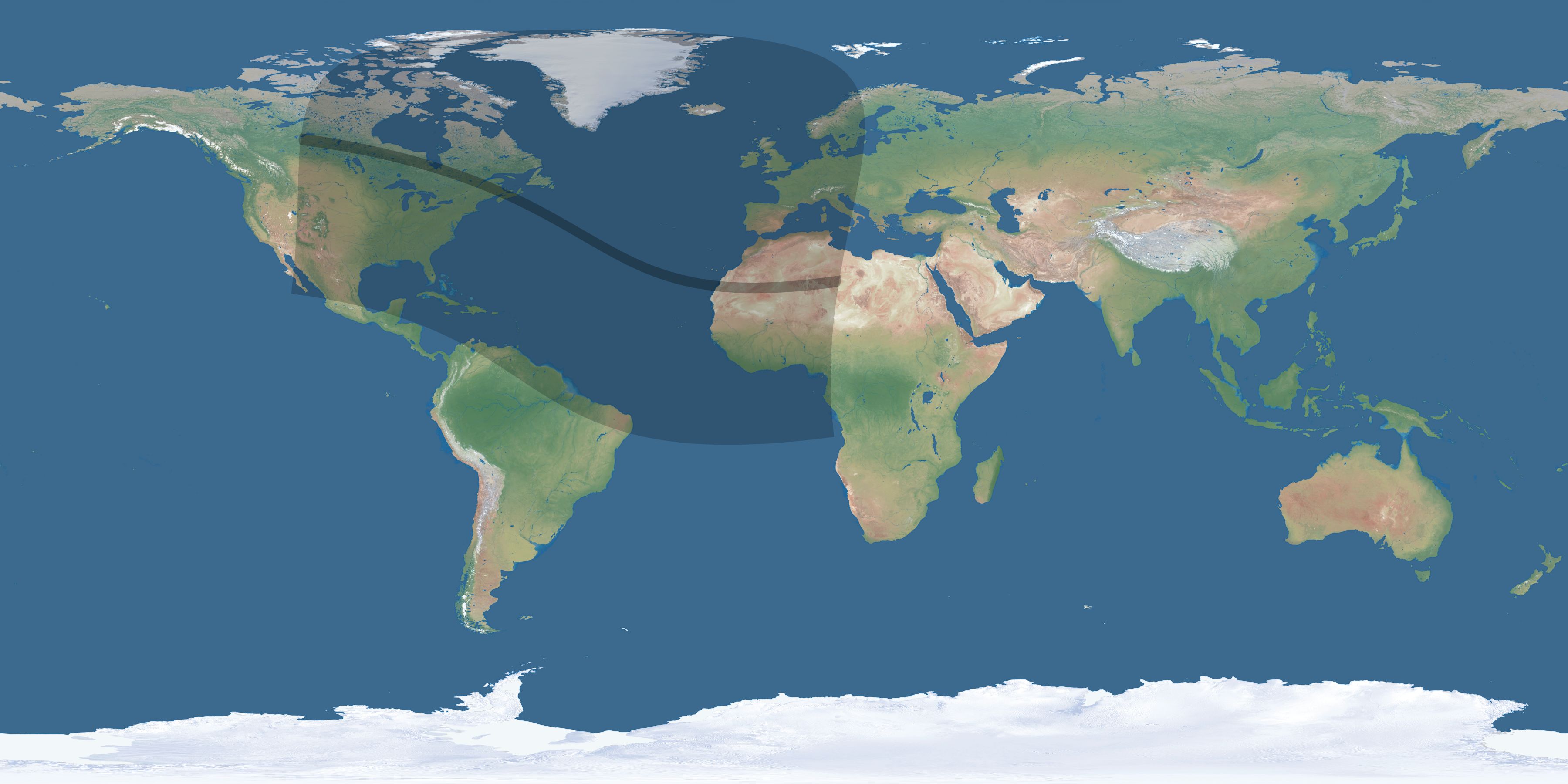 Map of the umbra and penumbra path of the solar eclipse of 10/12/2368