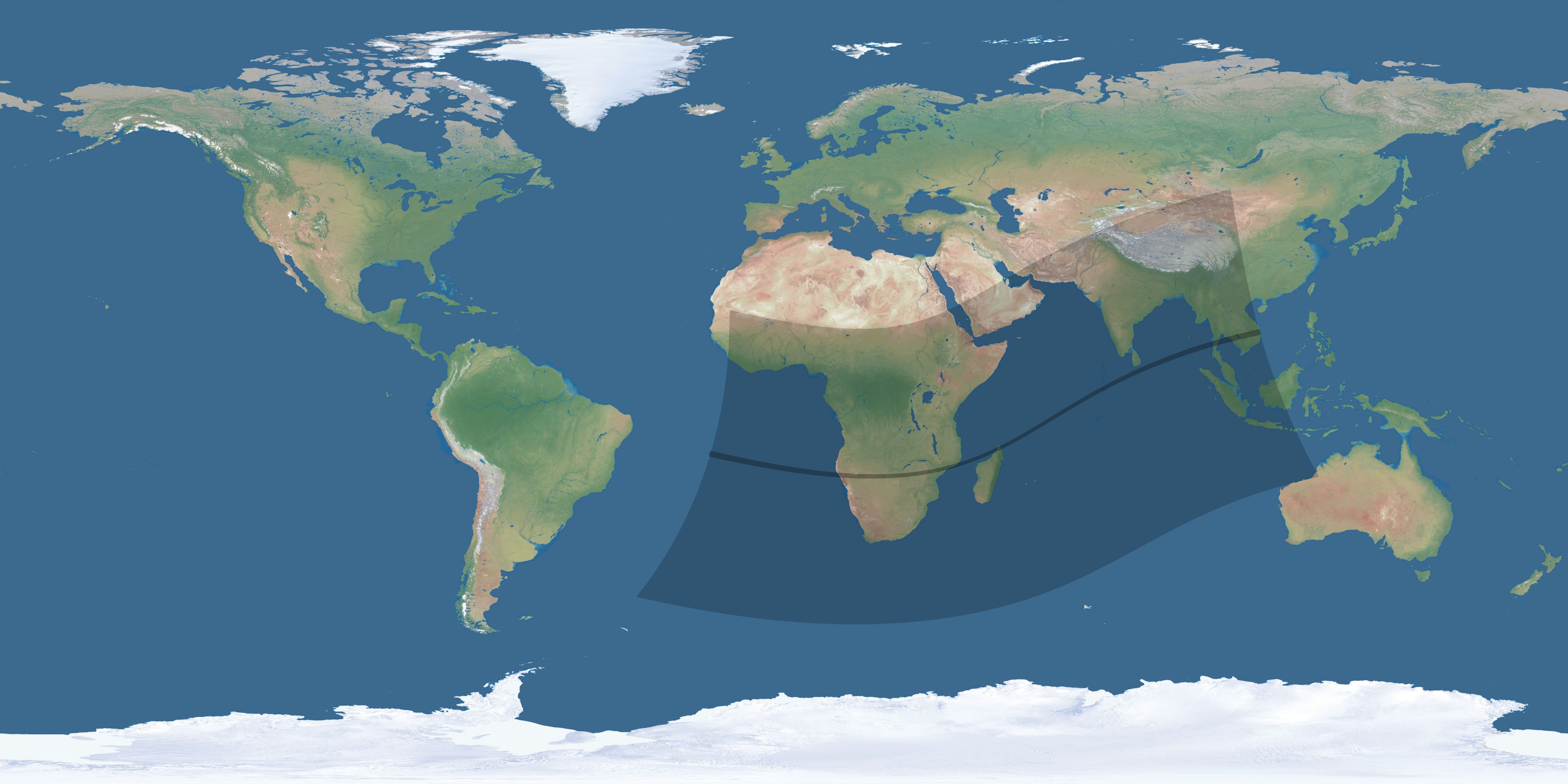 Map of the umbra and penumbra path of the solar eclipse of 02/16/2371