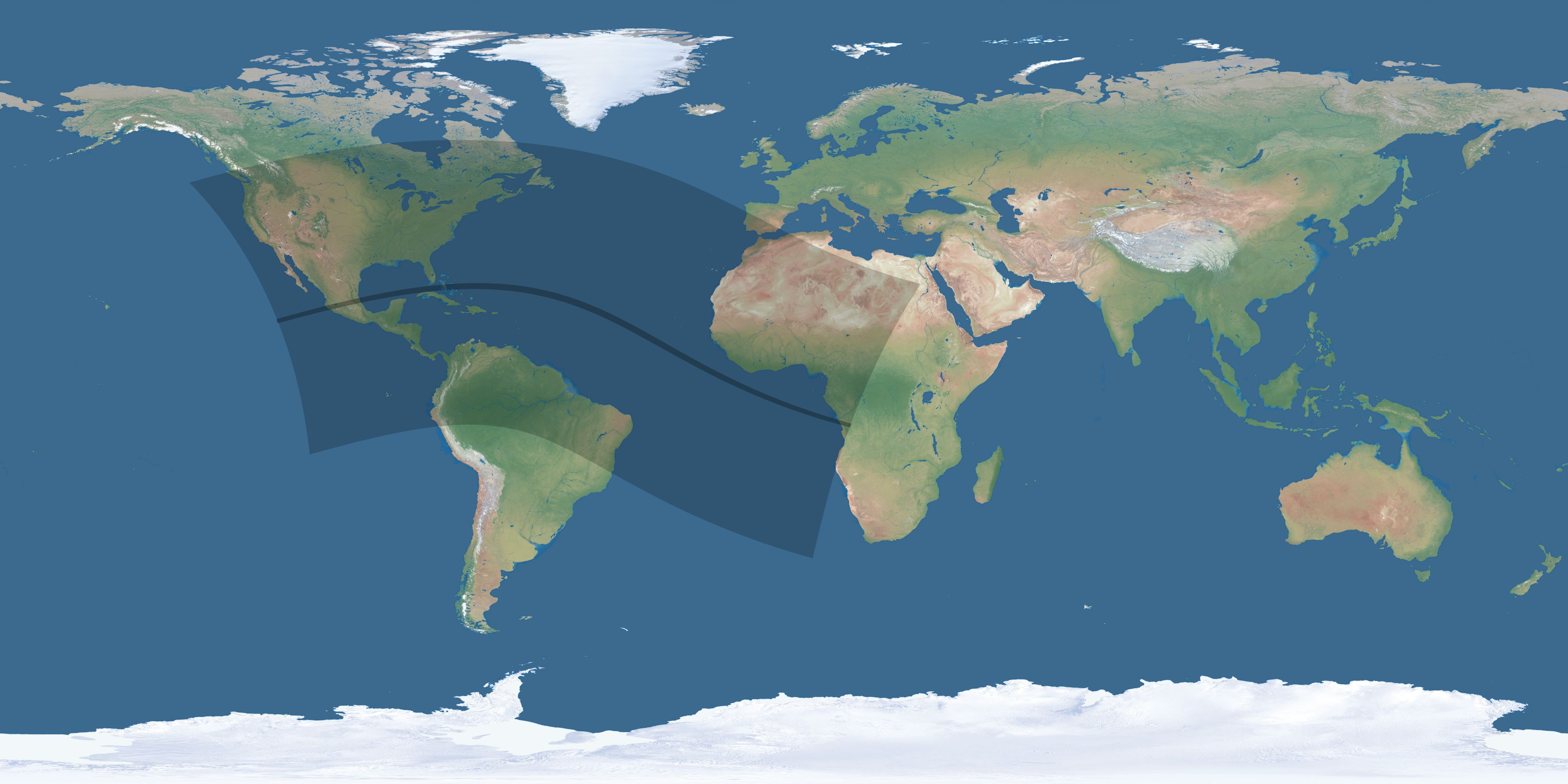 Map of the umbra and penumbra path of the solar eclipse of 08/11/2371
