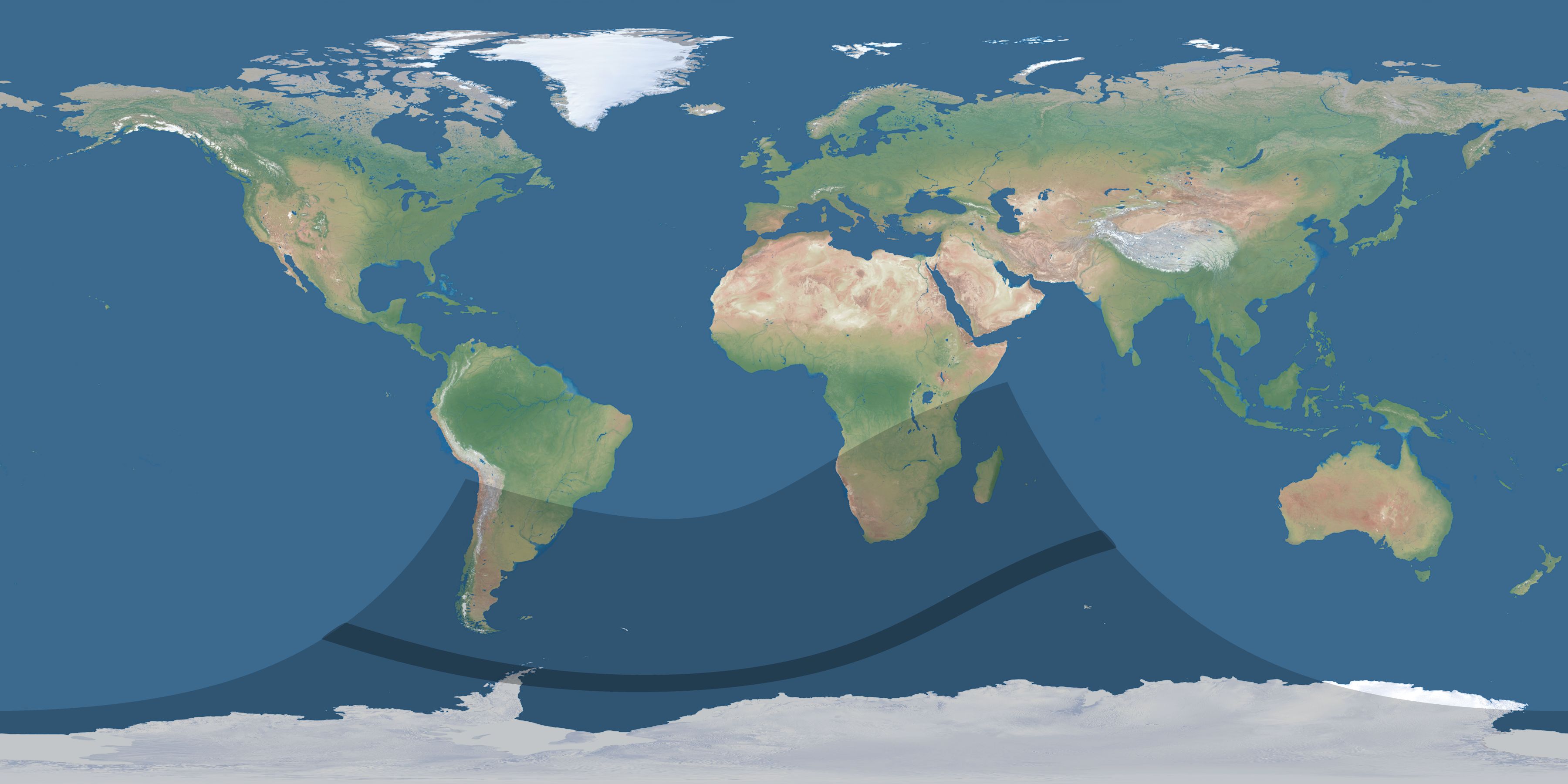 Map of the umbra and penumbra path of the solar eclipse of 02/05/2372