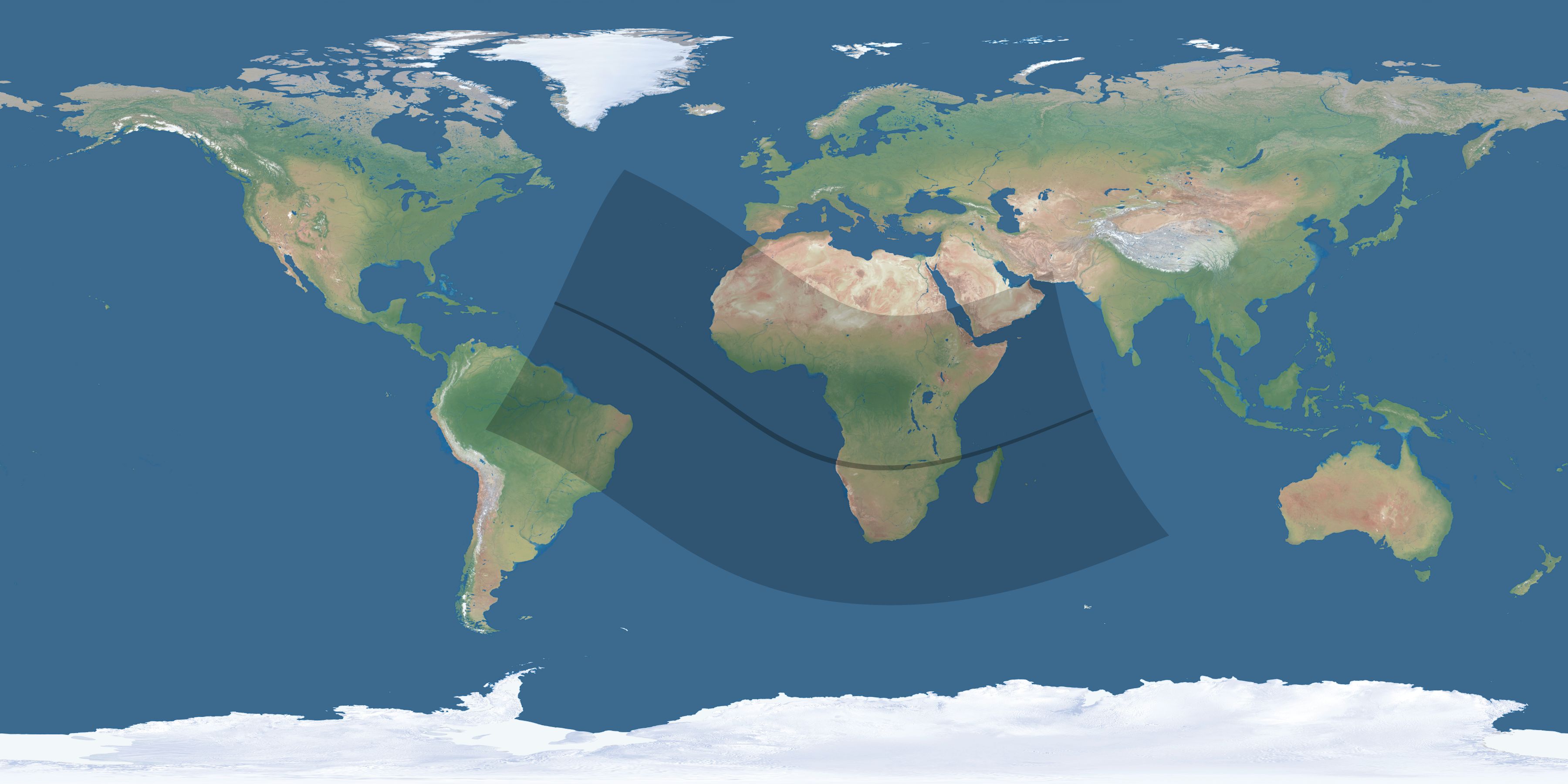 Map of the umbra and penumbra path of the solar eclipse of 12/04/2374