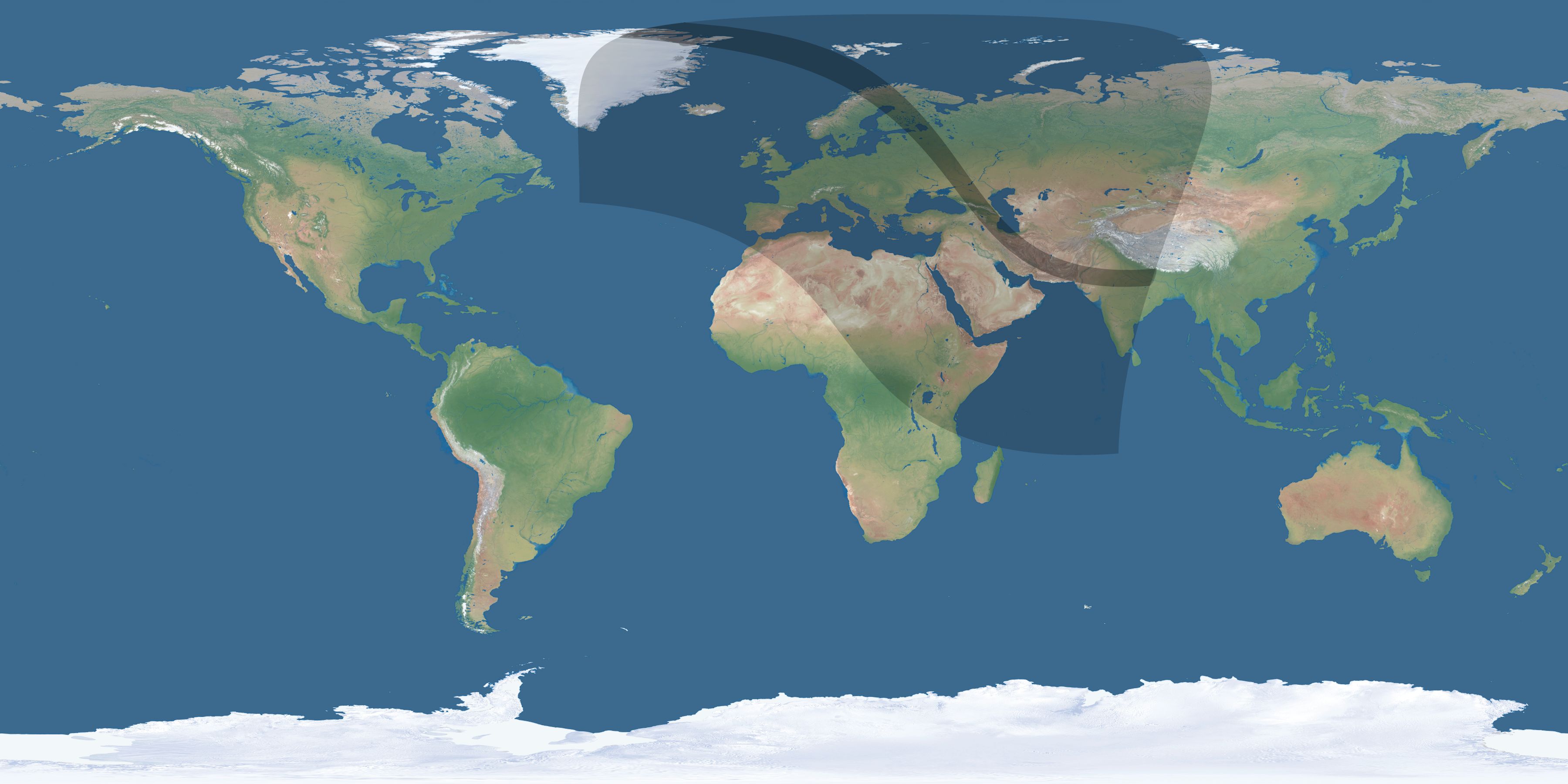 Map of the umbra and penumbra path of the solar eclipse of 10/03/2377