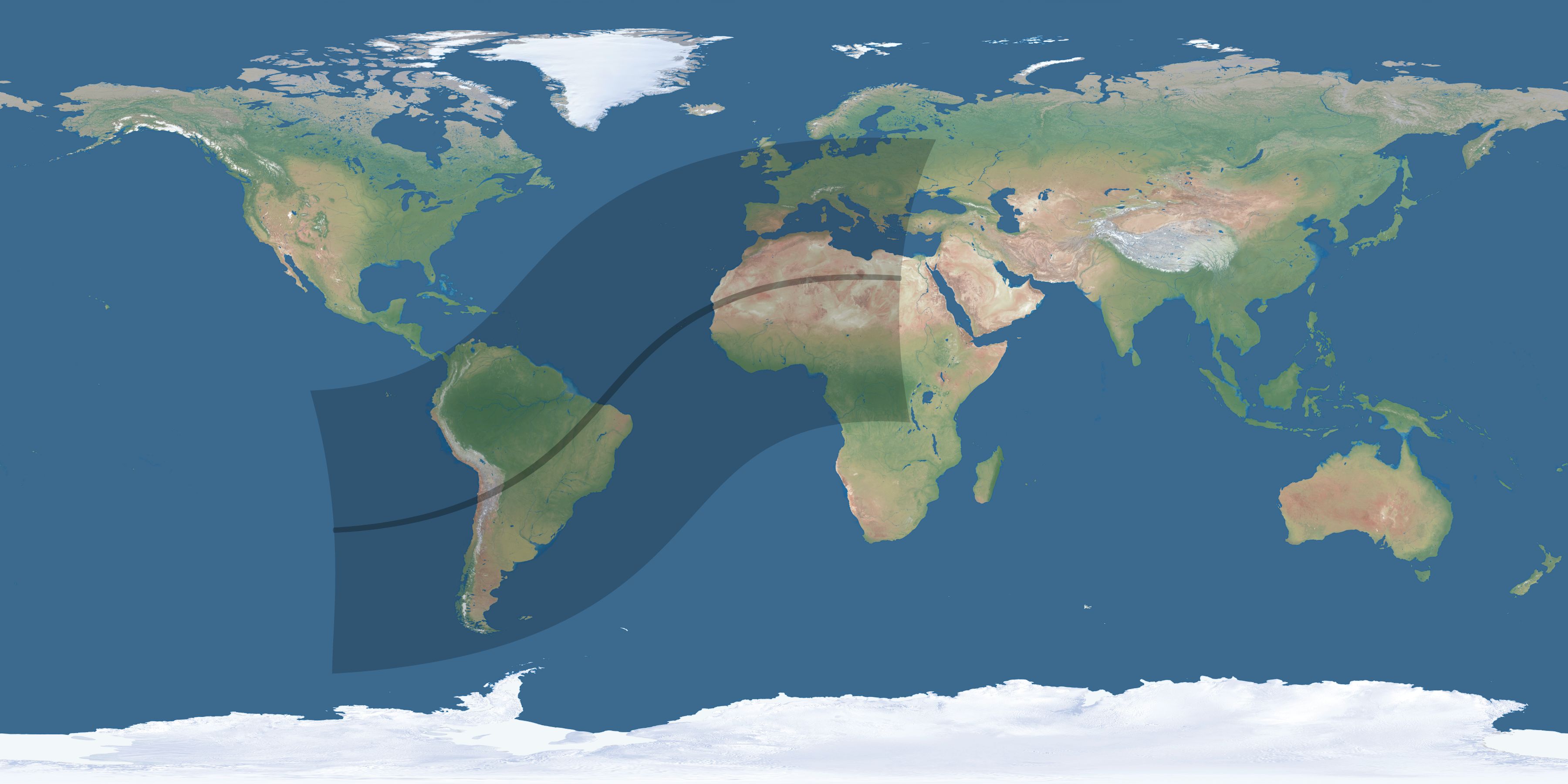 Map of the umbra and penumbra path of the solar eclipse of 03/29/2378