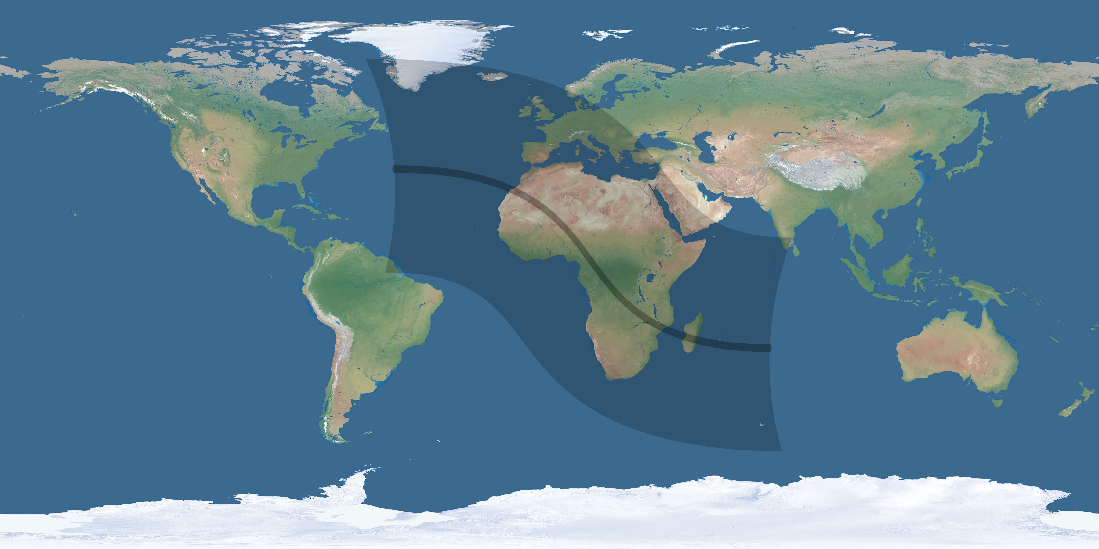 Map of the umbra and penumbra path of the solar eclipse of 09/22/2378