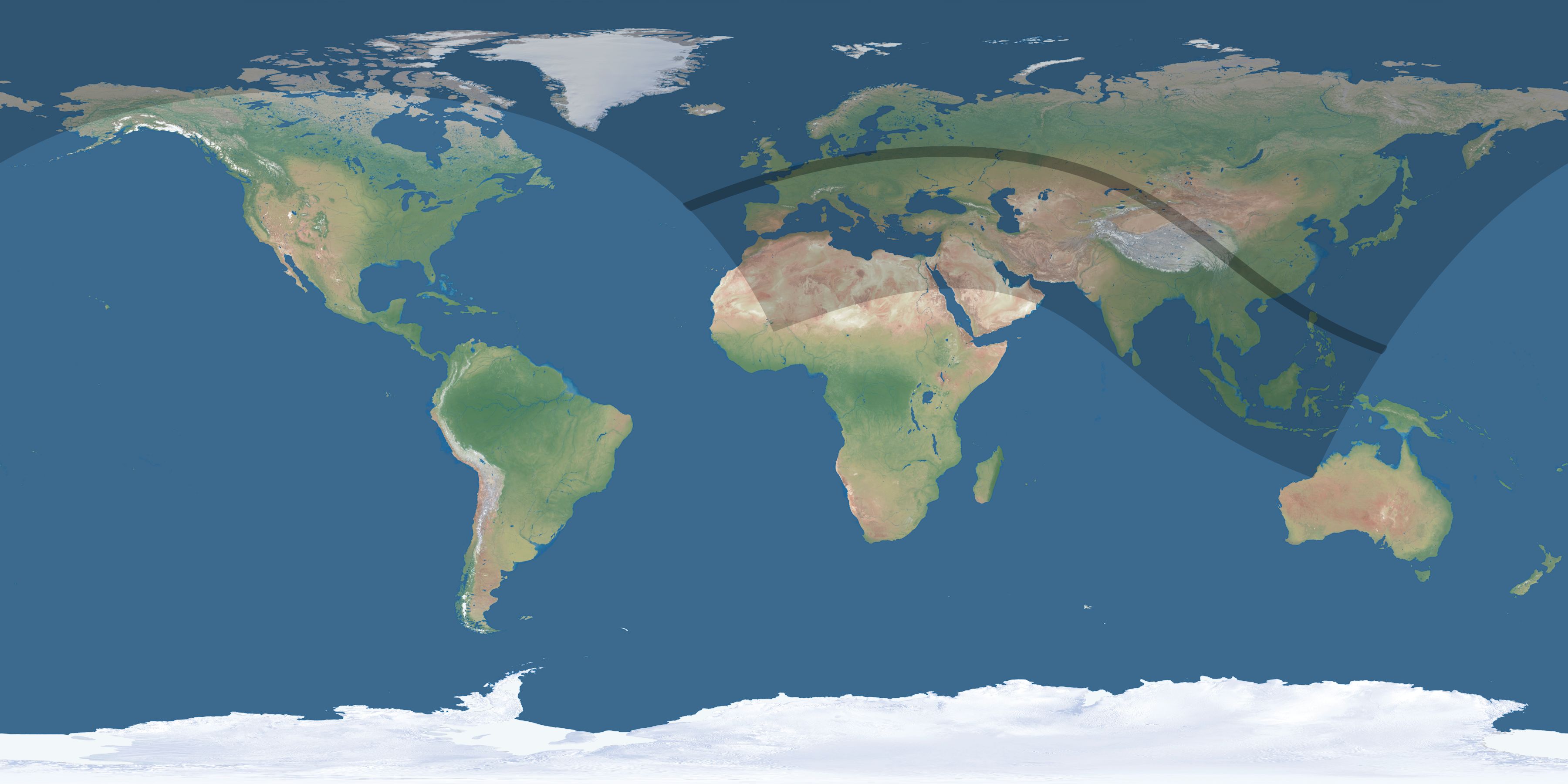 Map of the umbra and penumbra path of the solar eclipse of 07/22/2381