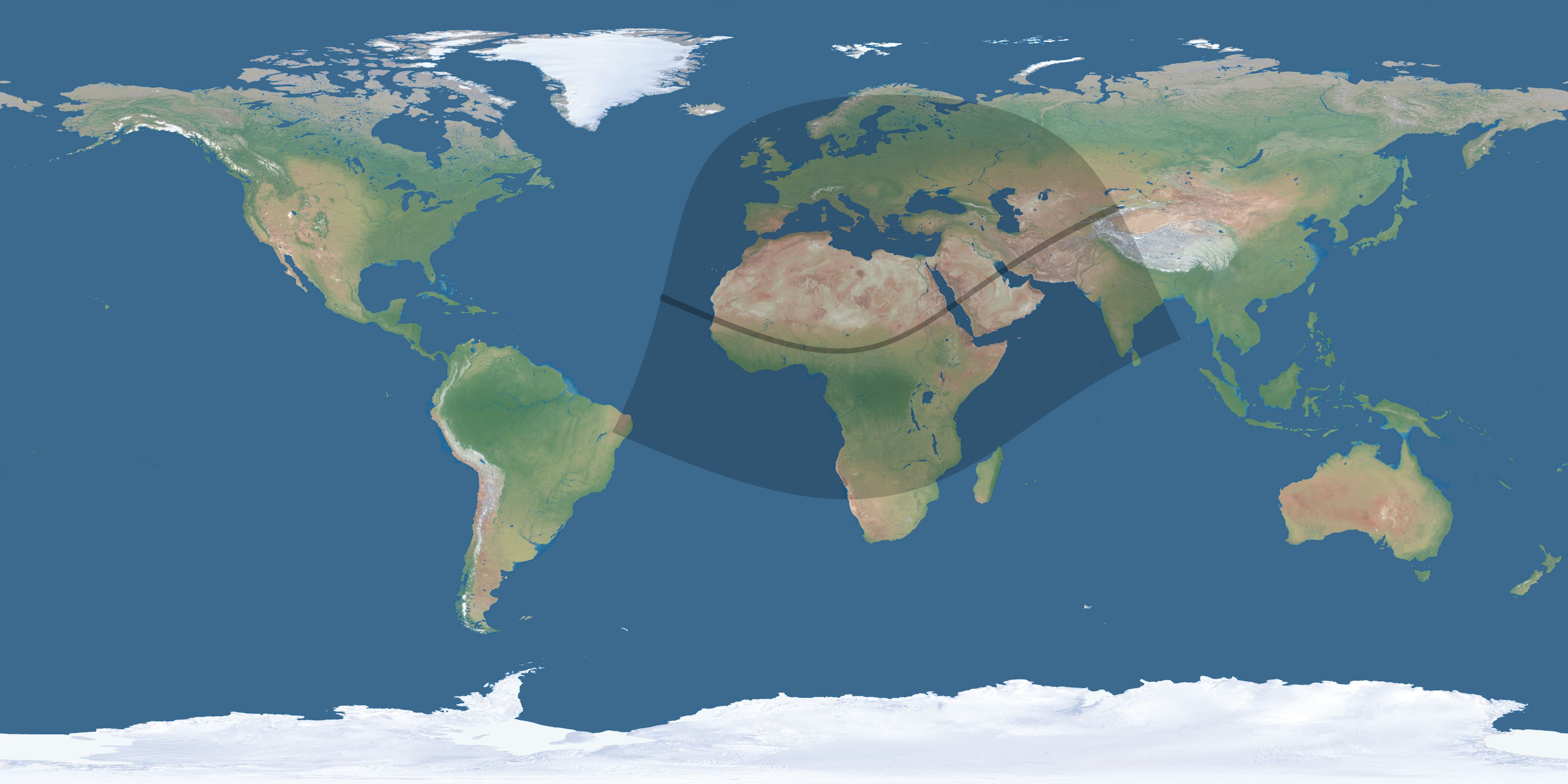 Map of the umbra and penumbra path of the solar eclipse of 01/04/2383