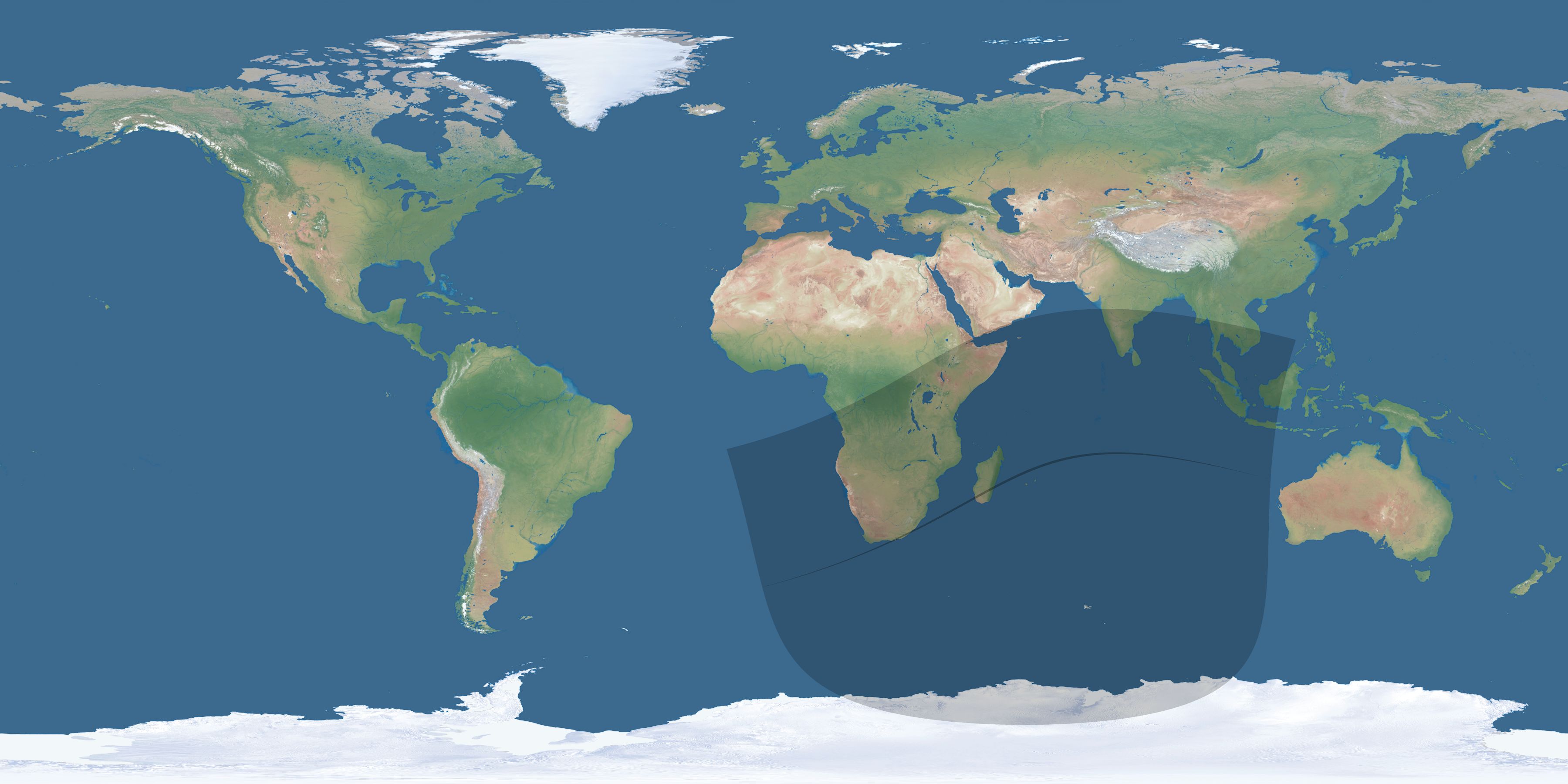 Map of the umbra and penumbra path of the solar eclipse of 04/29/2386