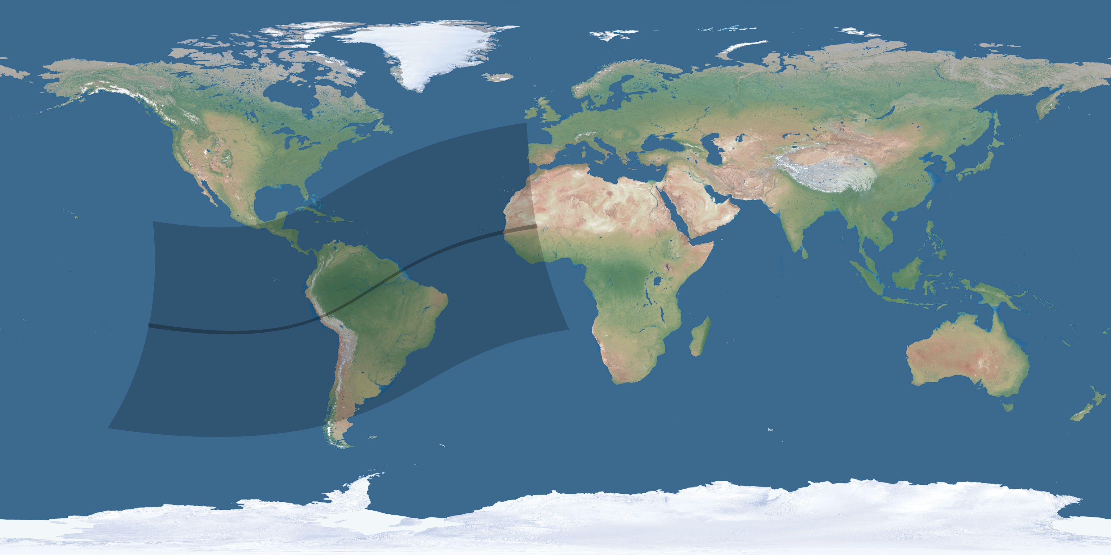 Map of the umbra and penumbra path of the solar eclipse of 02/26/2389