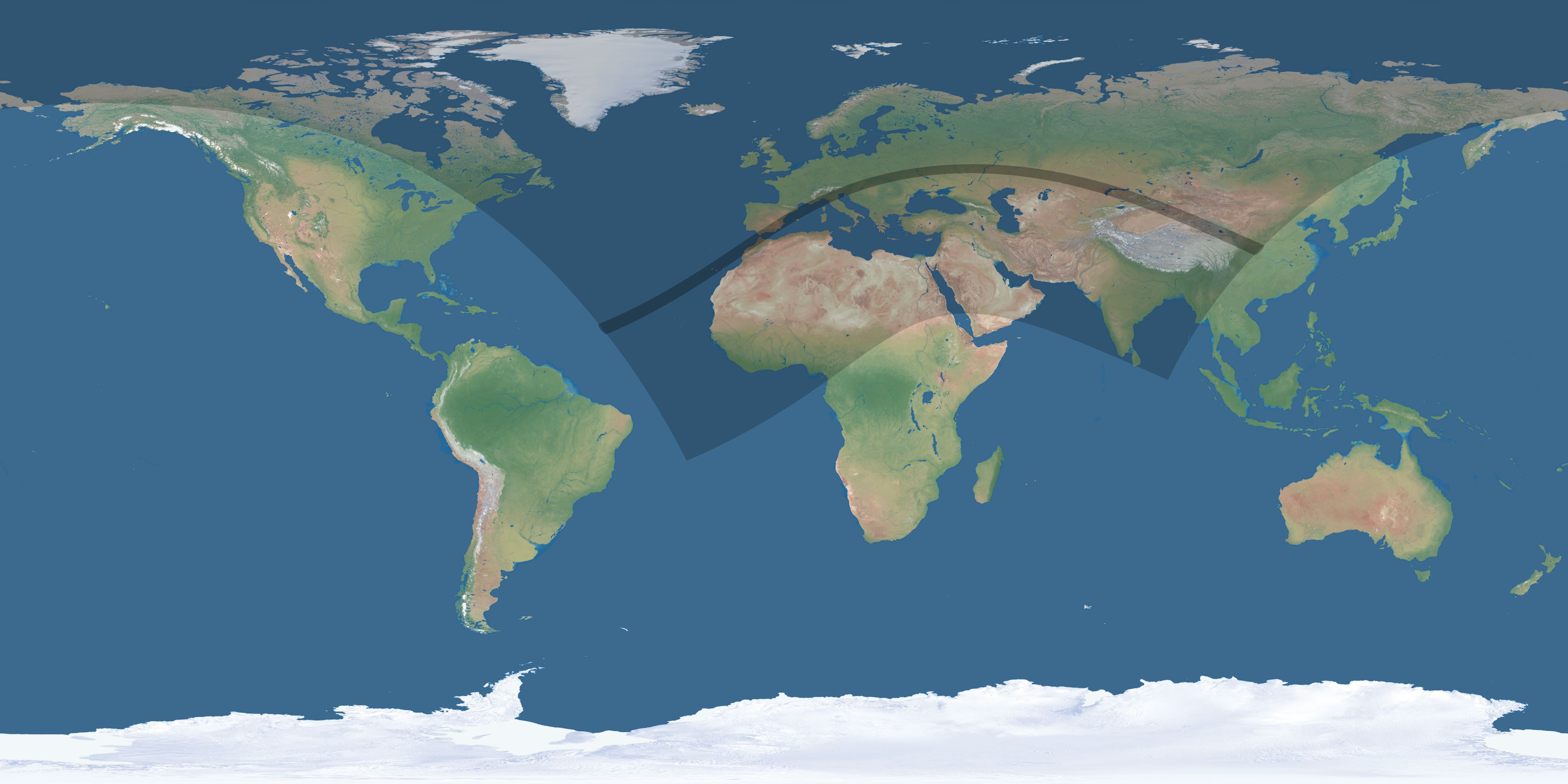 Map of the umbra and penumbra path of the solar eclipse of 06/10/2393