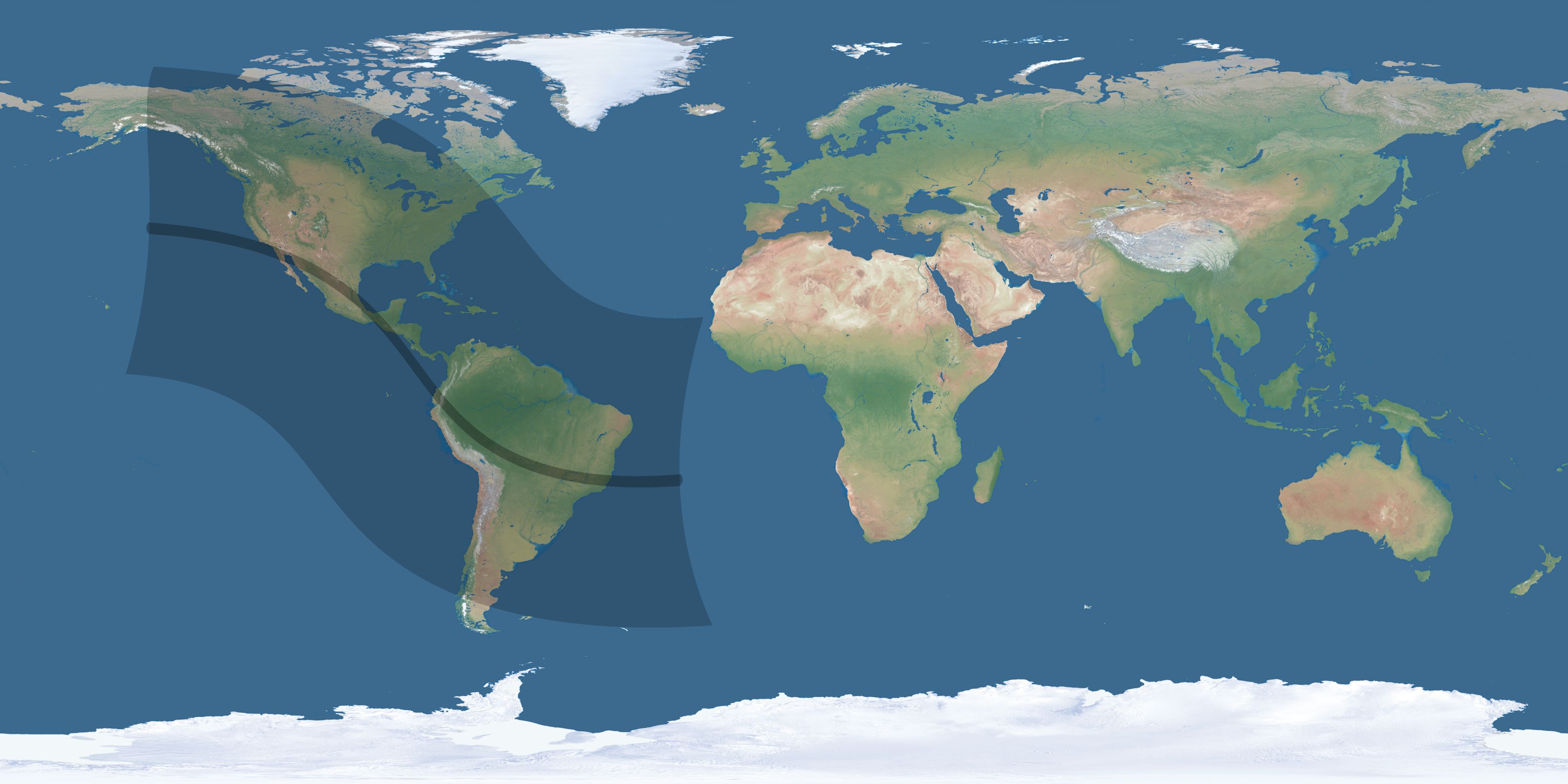 Map of the umbra and penumbra path of the solar eclipse of 10/02/2396