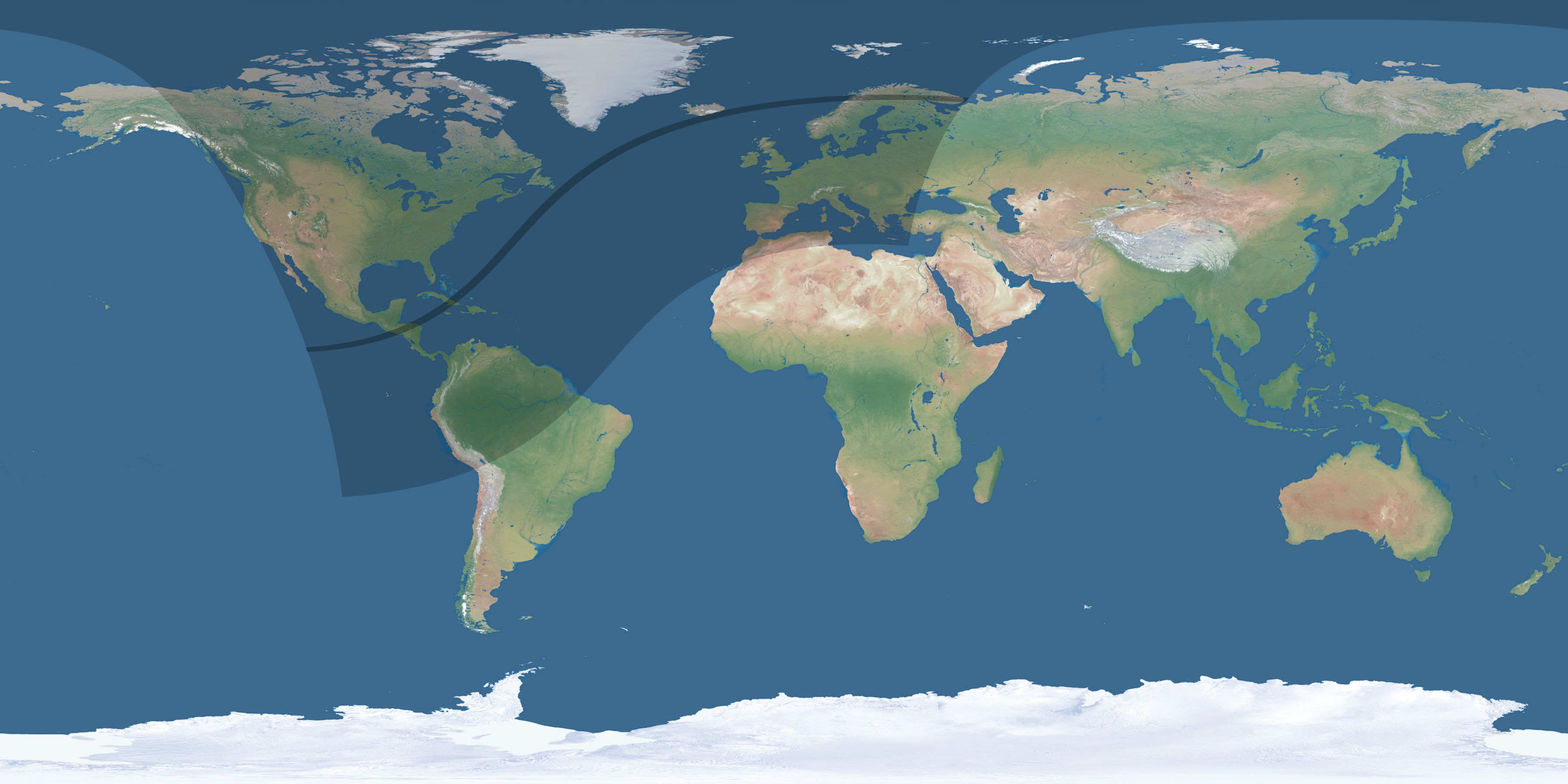 Map of the umbra and penumbra path of the solar eclipse of 03/29/2397