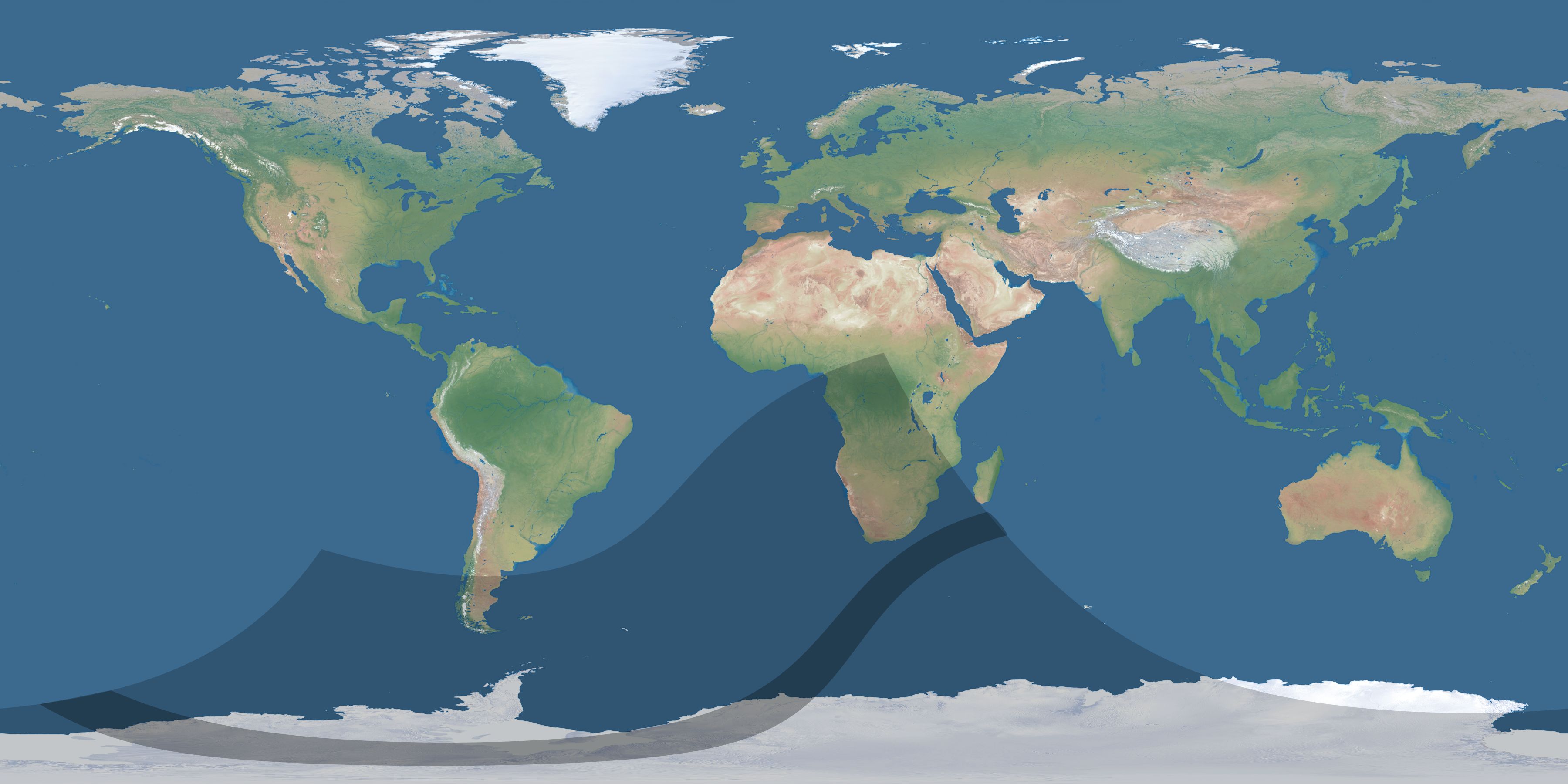 Map of the umbra and penumbra path of the solar eclipse of 02/06/2399