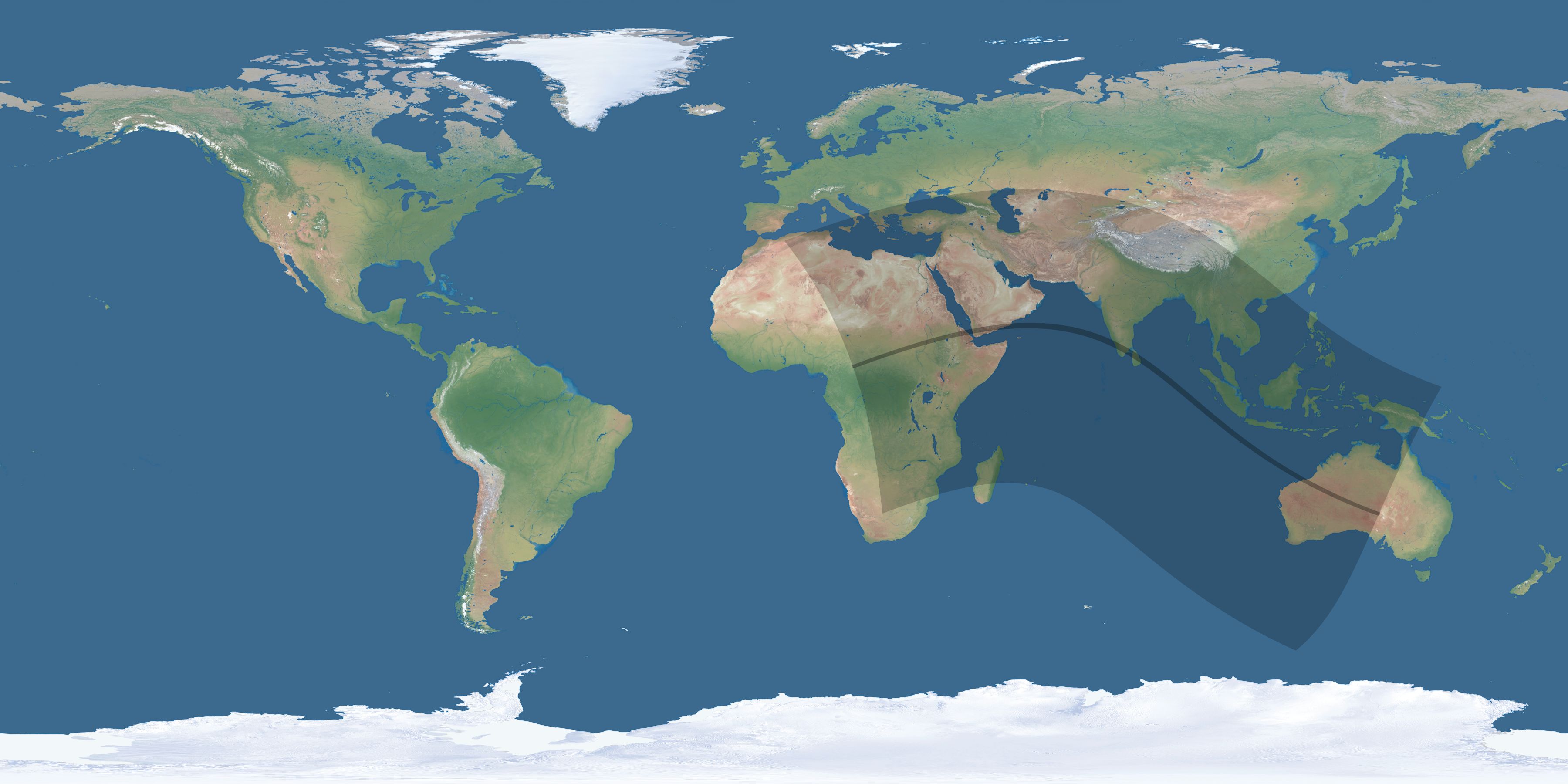 Map of the umbra and penumbra path of the solar eclipse of 07/22/2400