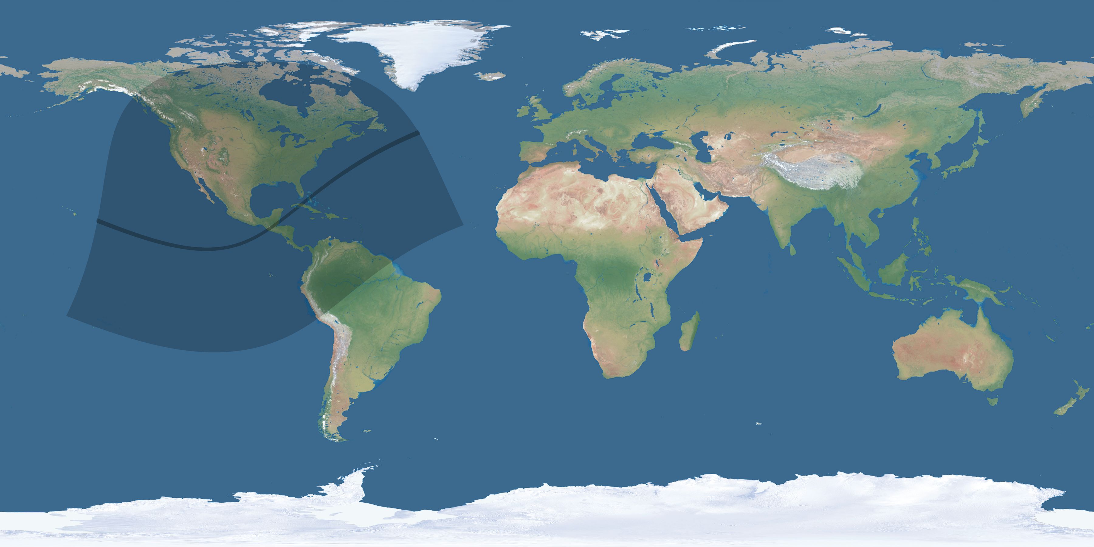 Map of the umbra and penumbra path of the solar eclipse of 01/14/2401