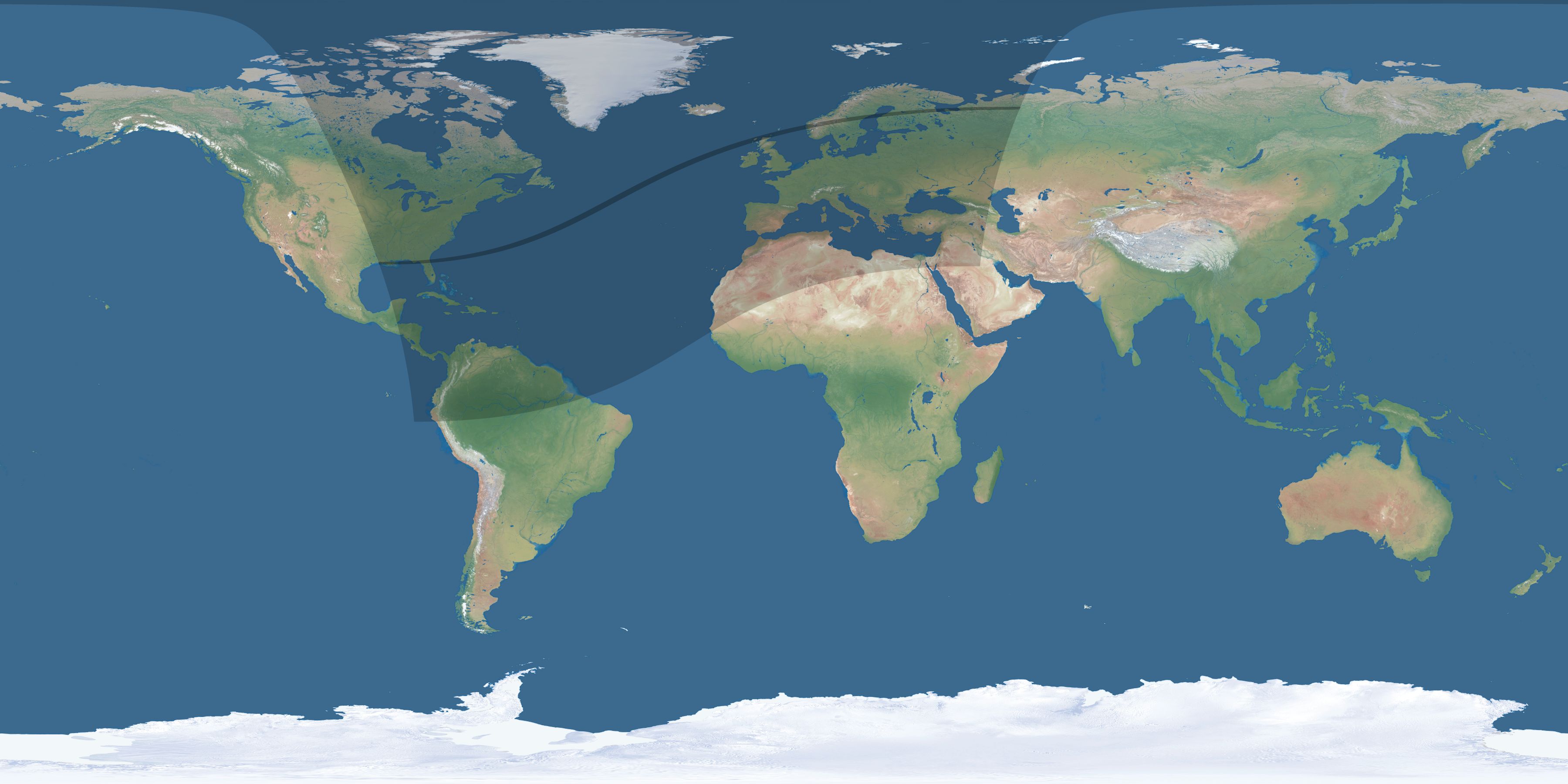 Map of the umbra and penumbra path of the solar eclipse of 03/20/2406
