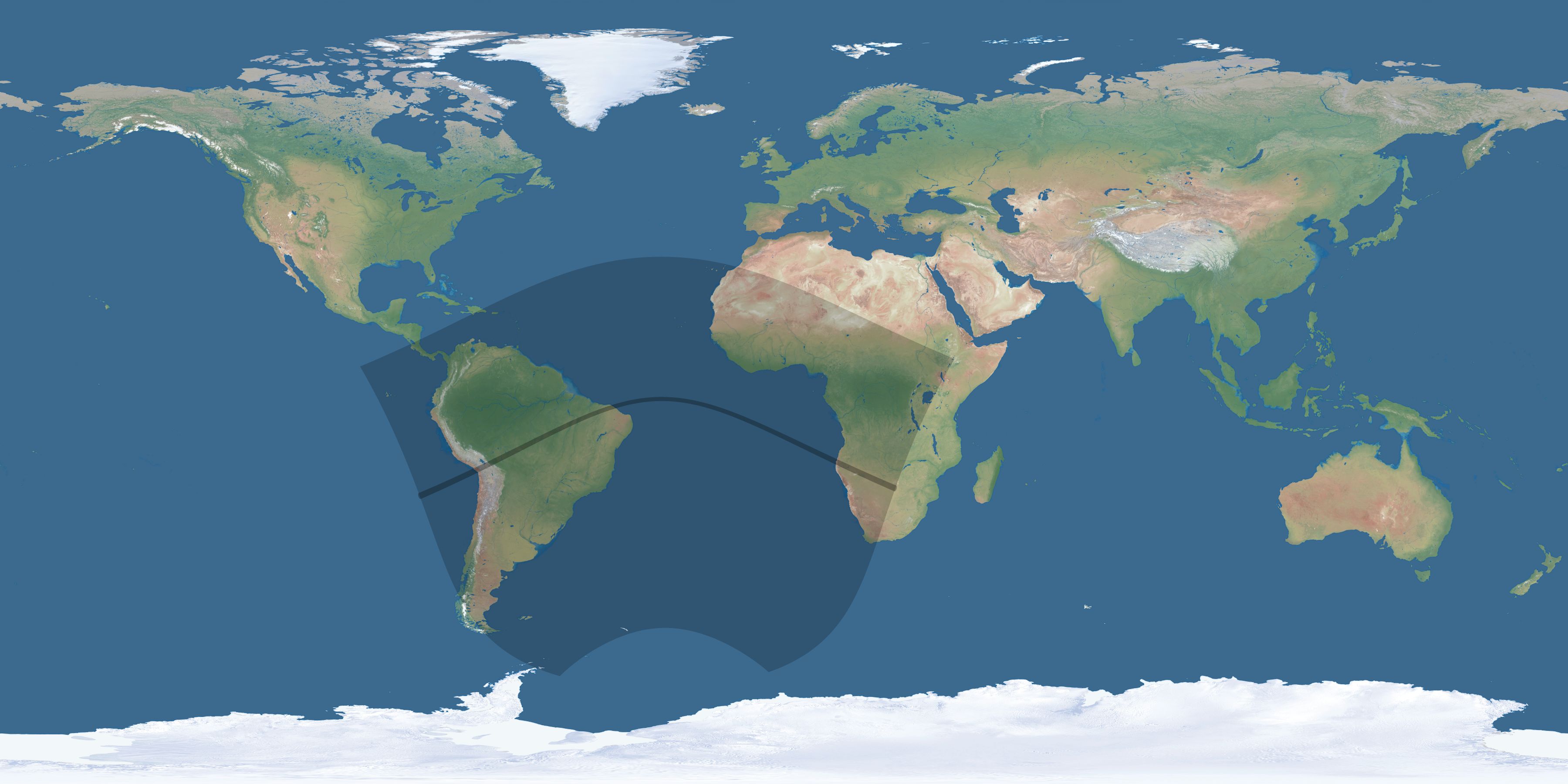 Map of the umbra and penumbra path of the solar eclipse of 07/02/2410